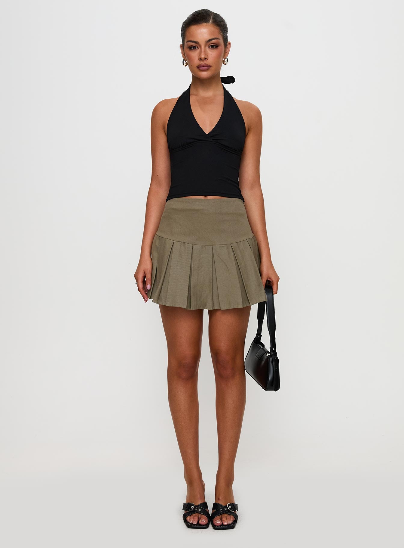Feodora Pleat Mini Skirt Khaki - Image 6
