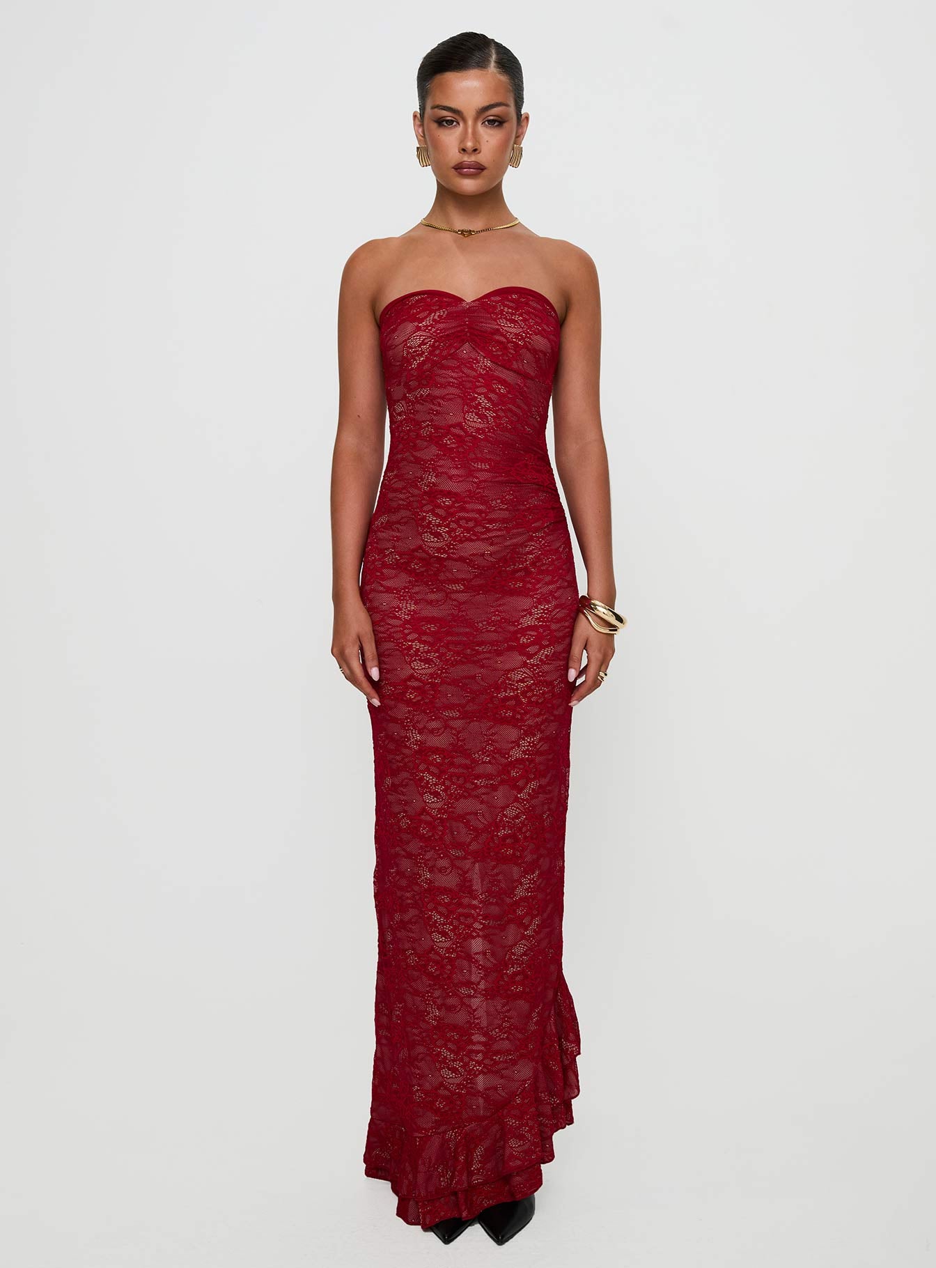 Hailees Lace Strapless Maxi Dress Red - Image 7