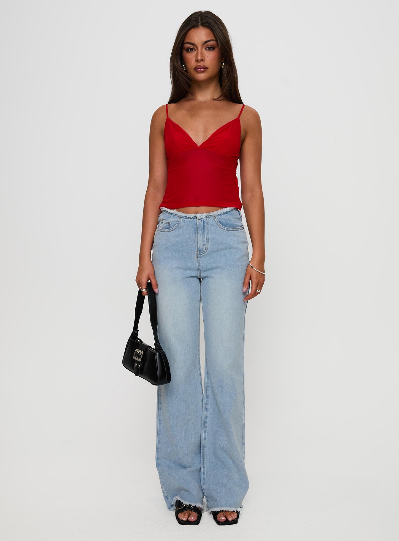 Hawke Frayed Mid Rise Straight Leg Jeans Mid Blue - Image 6