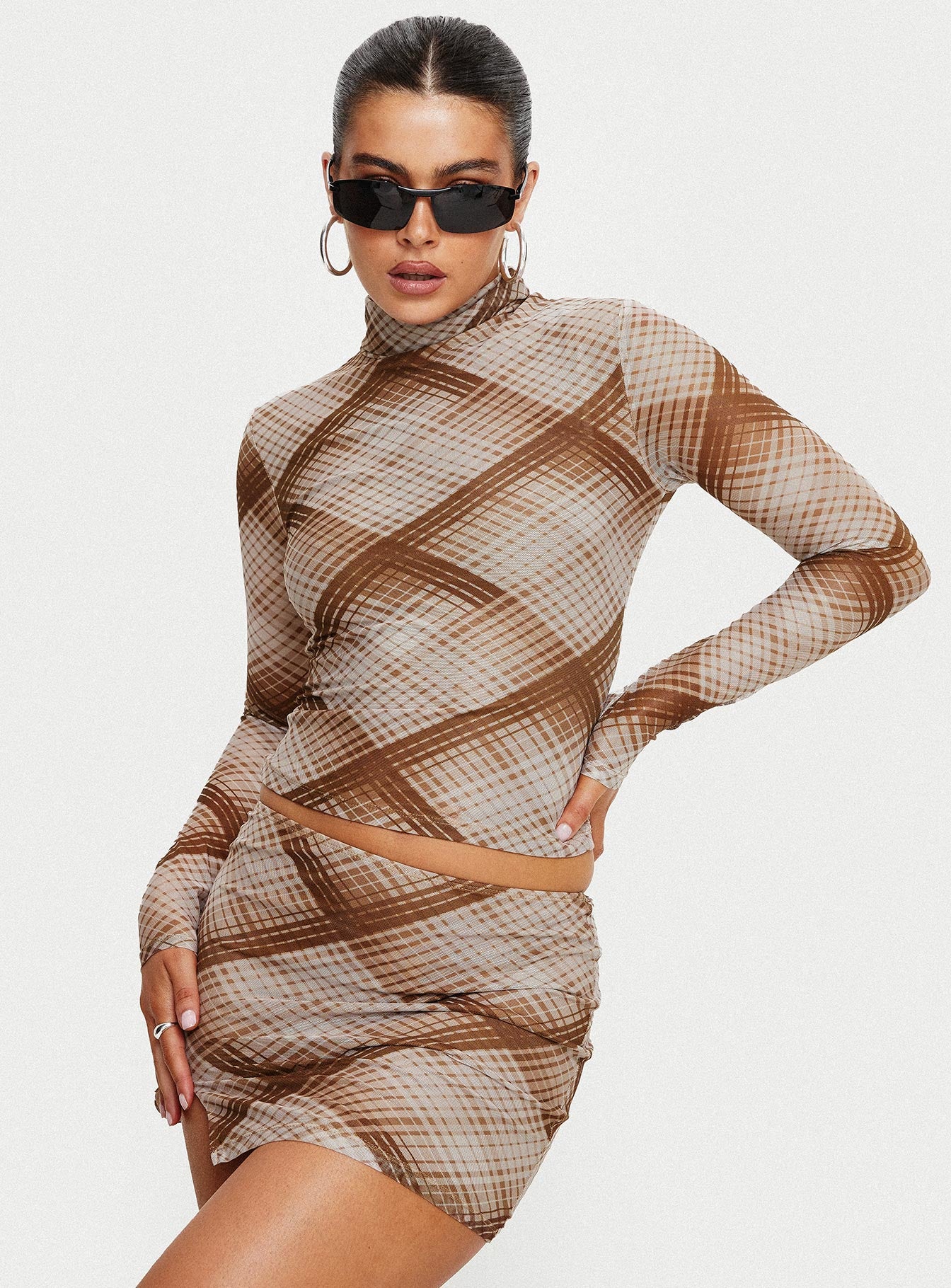 Another Dreamer Long Sleeve Top Brown Check - Image 7