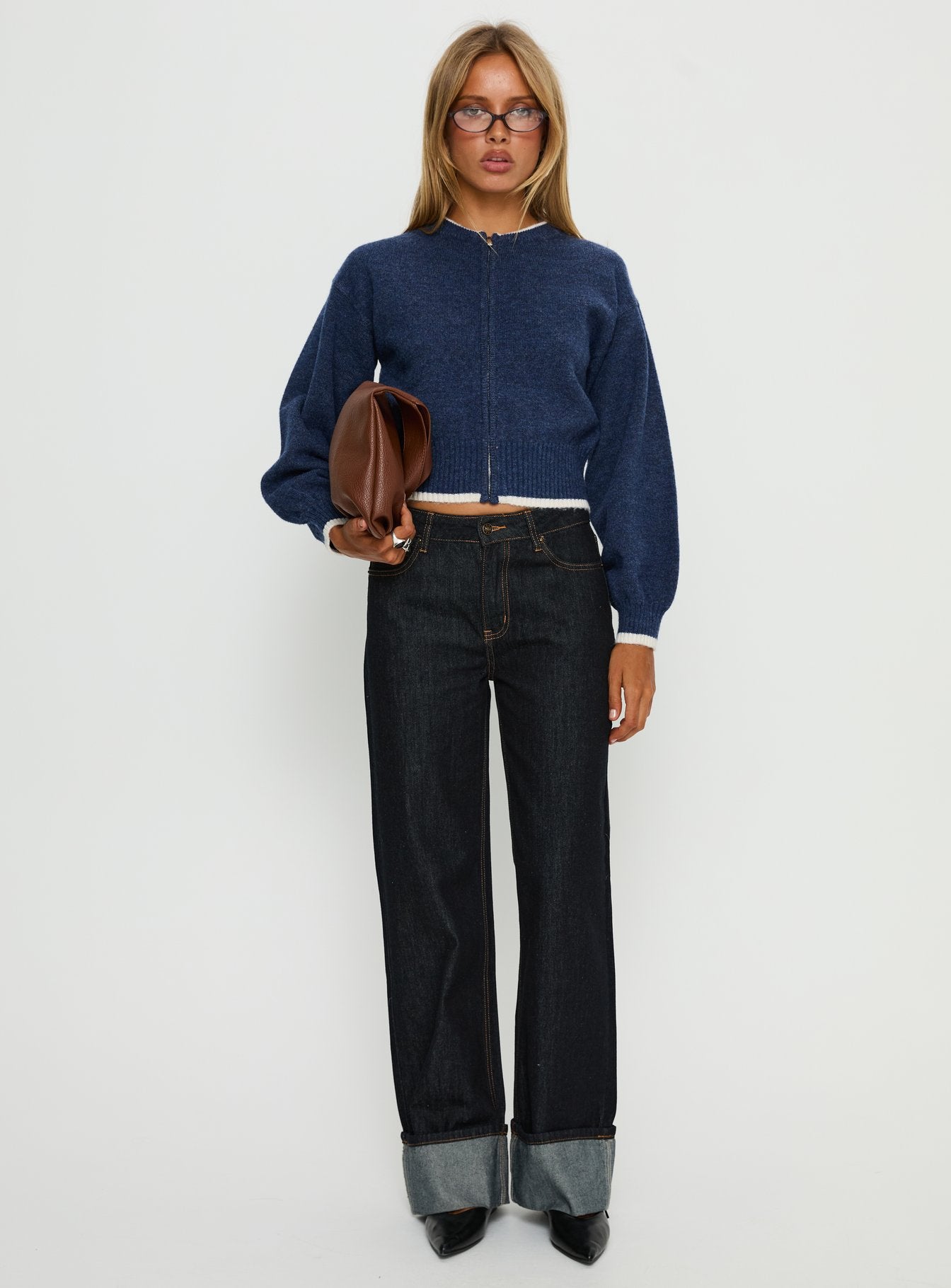 Amandi Zip Through Knit Jumper Navy / Cream - Image 7
