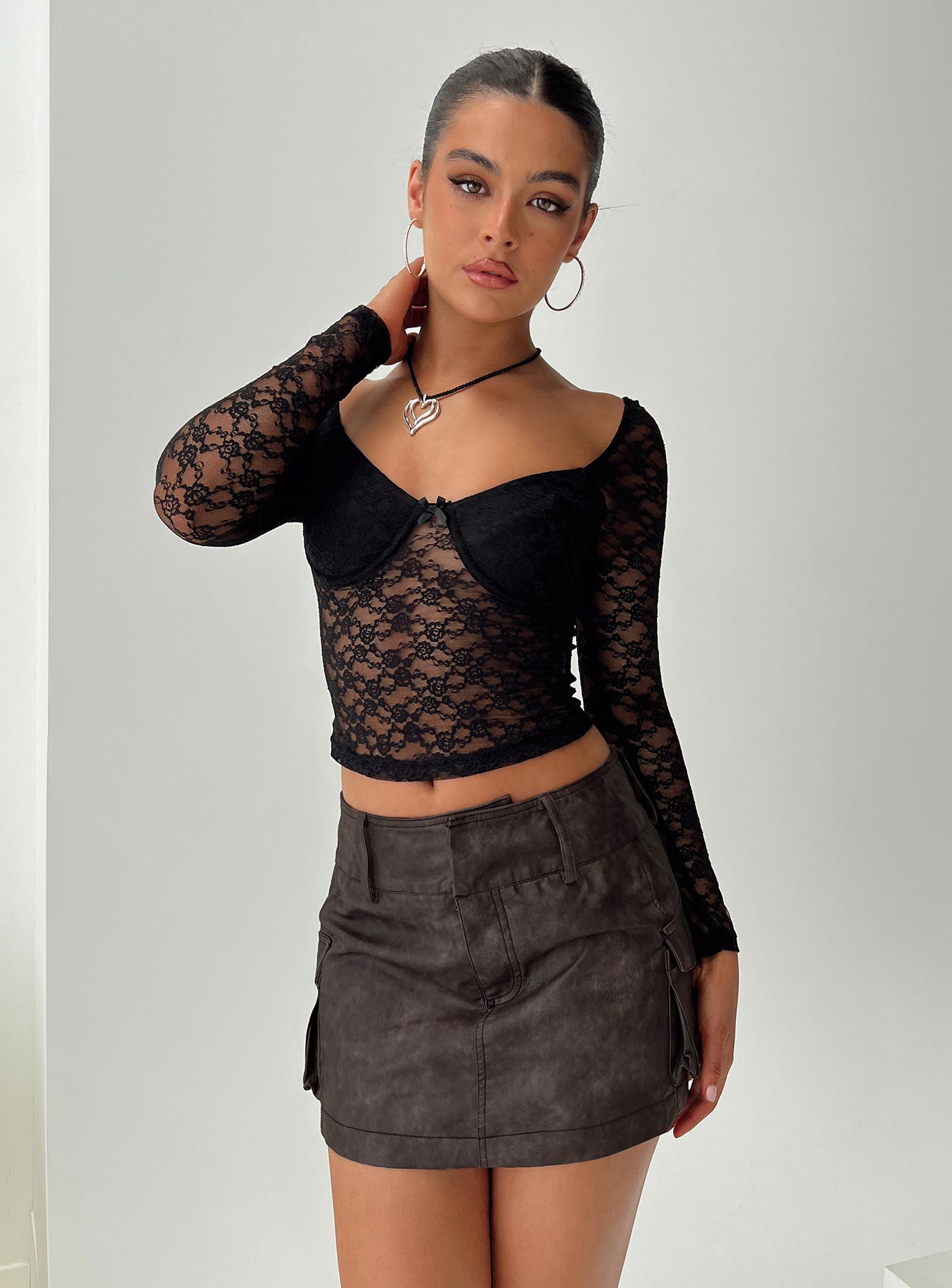 Domenic Faux Leather Mini Skirt Washed Black Petite - Image 7