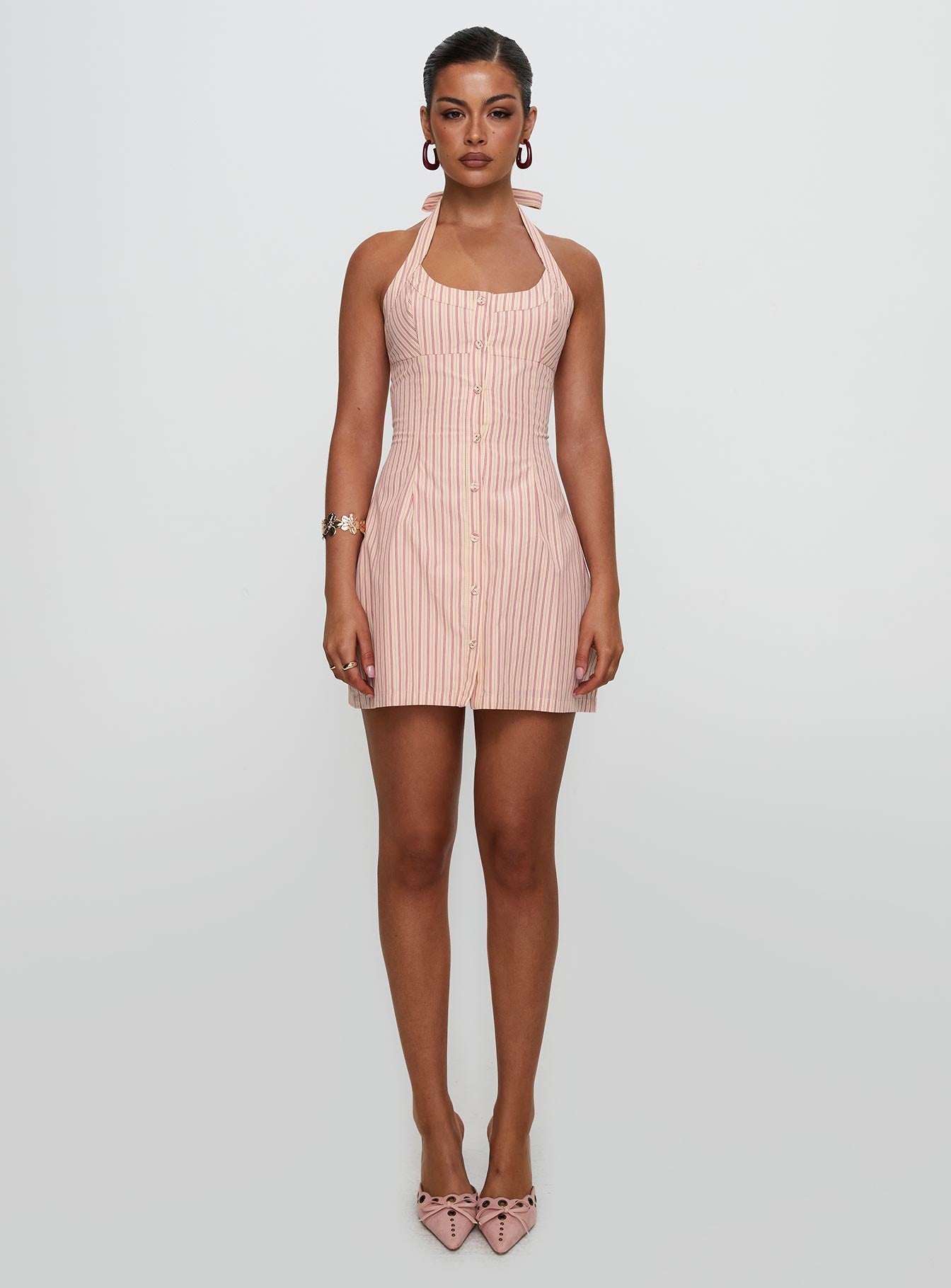 Mallorie Halter Mini Dress Pink Stripe - Image 7