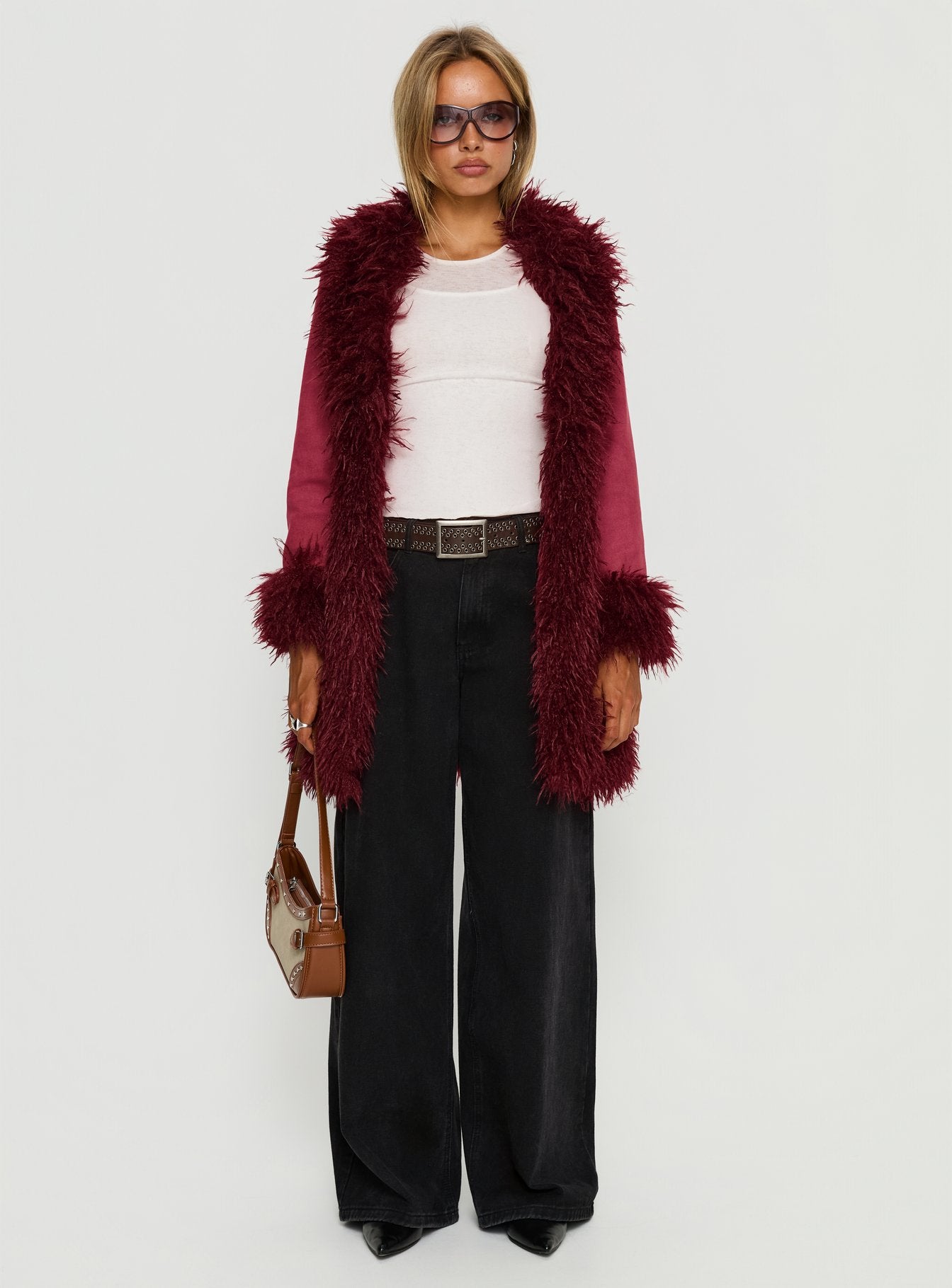 Josefina Faux Fur Detail Jacket Wine - Image 7