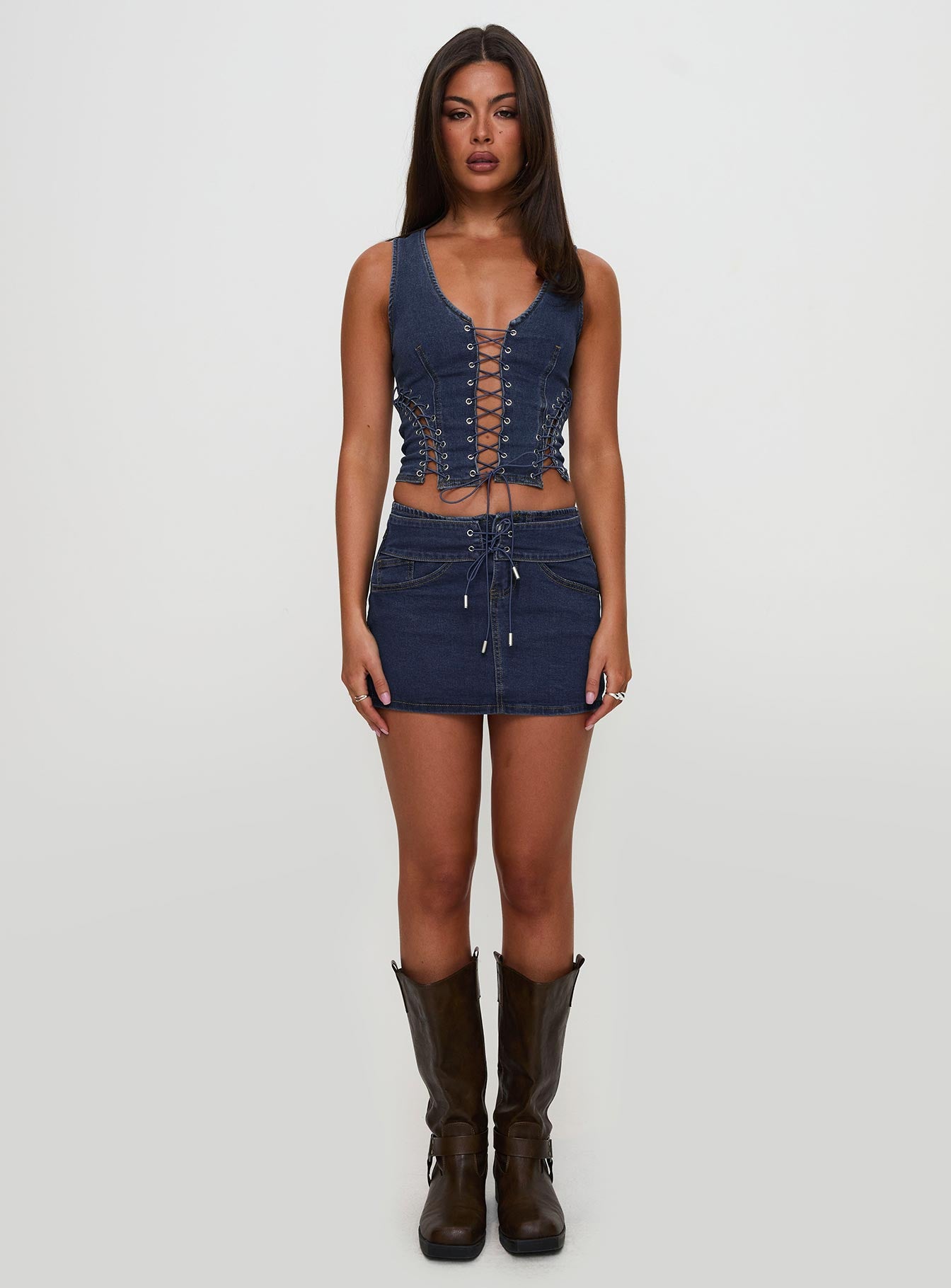 Popular Low Rise Mini Skirt Mid Blue Wash - Image 5