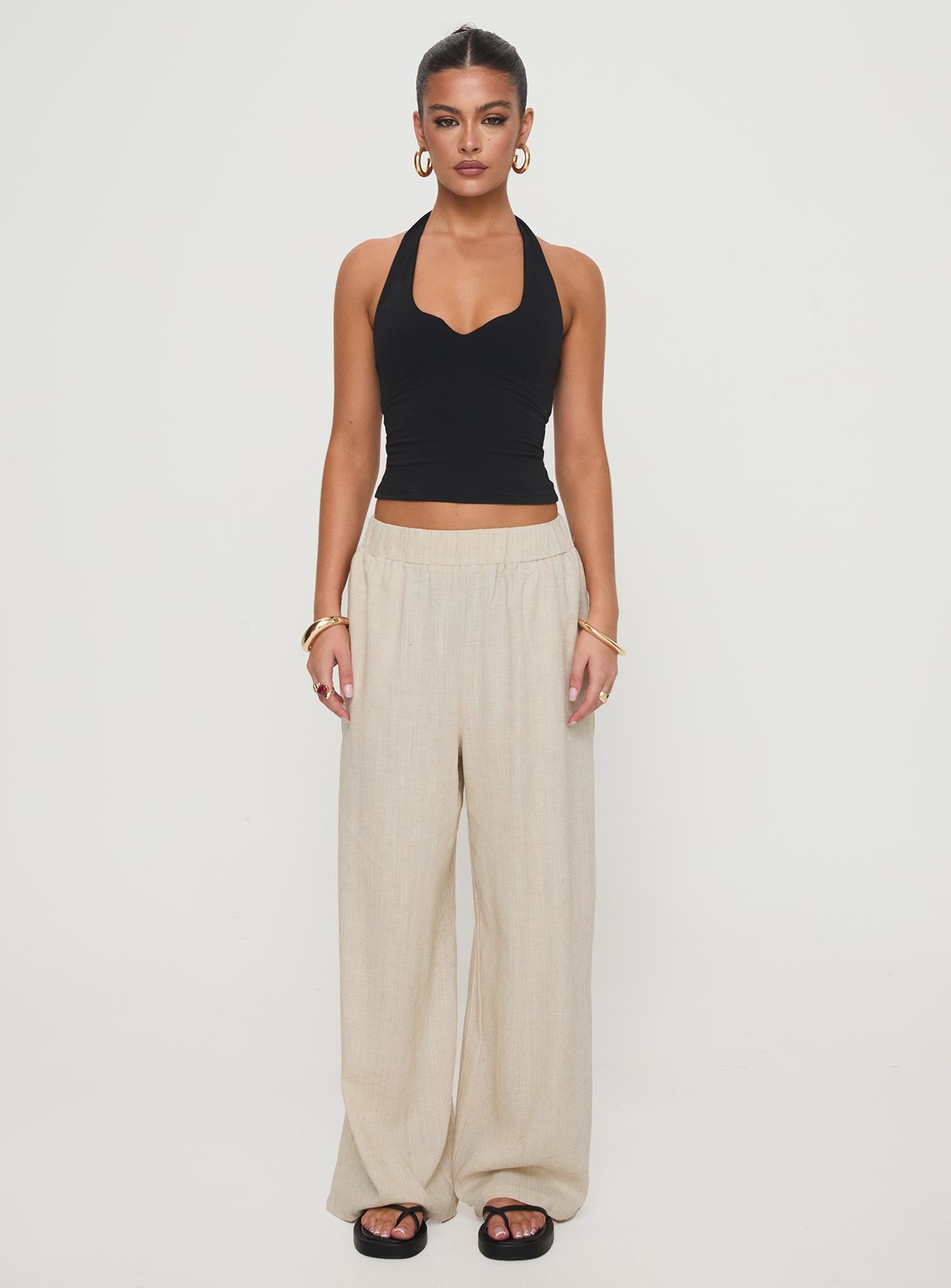 Pellegrini Linen Wide Leg Pants Natural - Image 6
