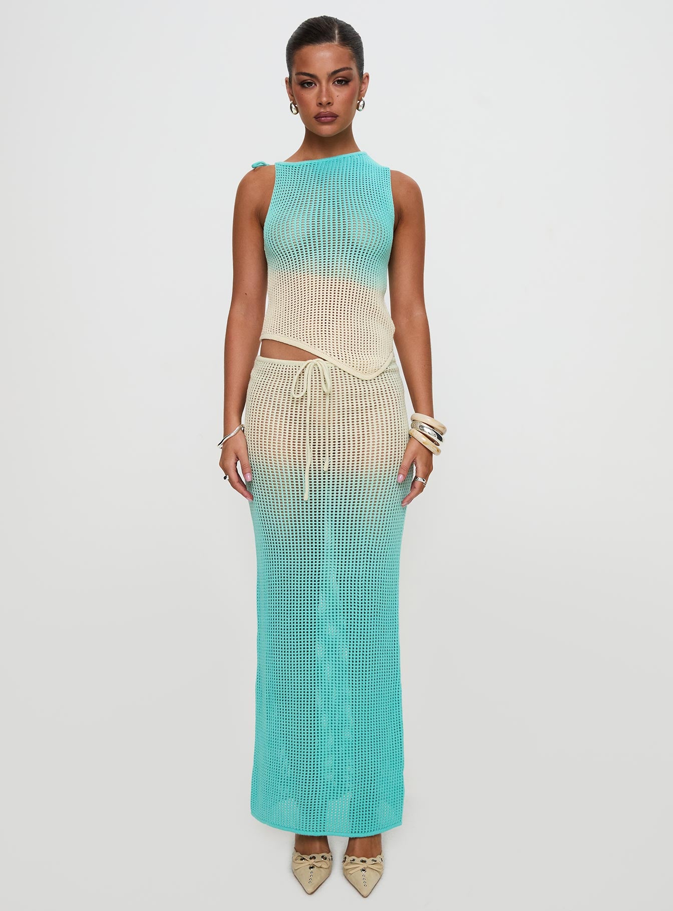 Auralia Asymmetric Knit Top Blue / Cream - Image 10