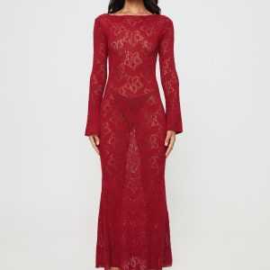 Pricely Long Sleeve Maxi Dress Red