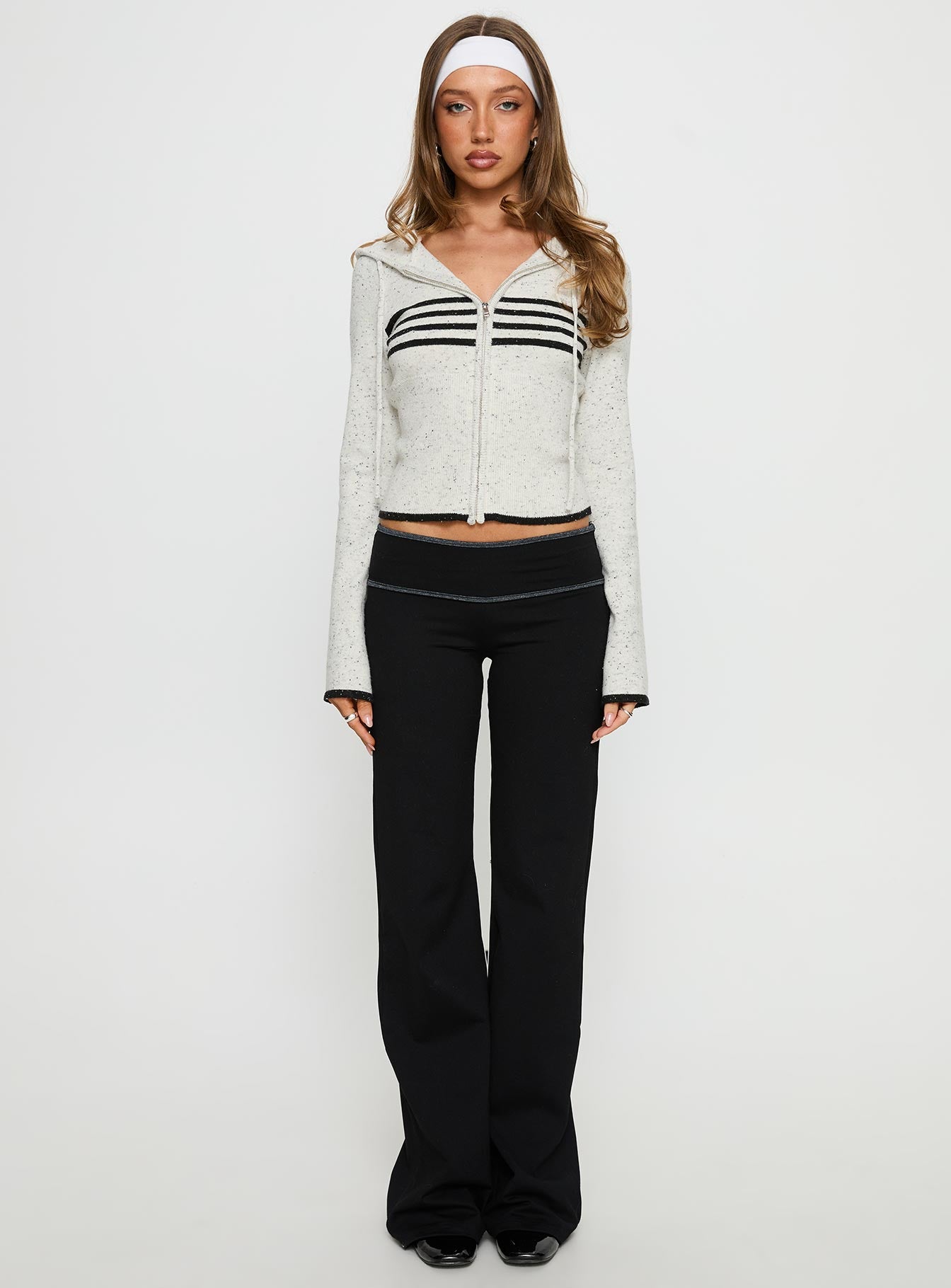 Brandea Zip Through Knit Hoodie White Marle - Image 7