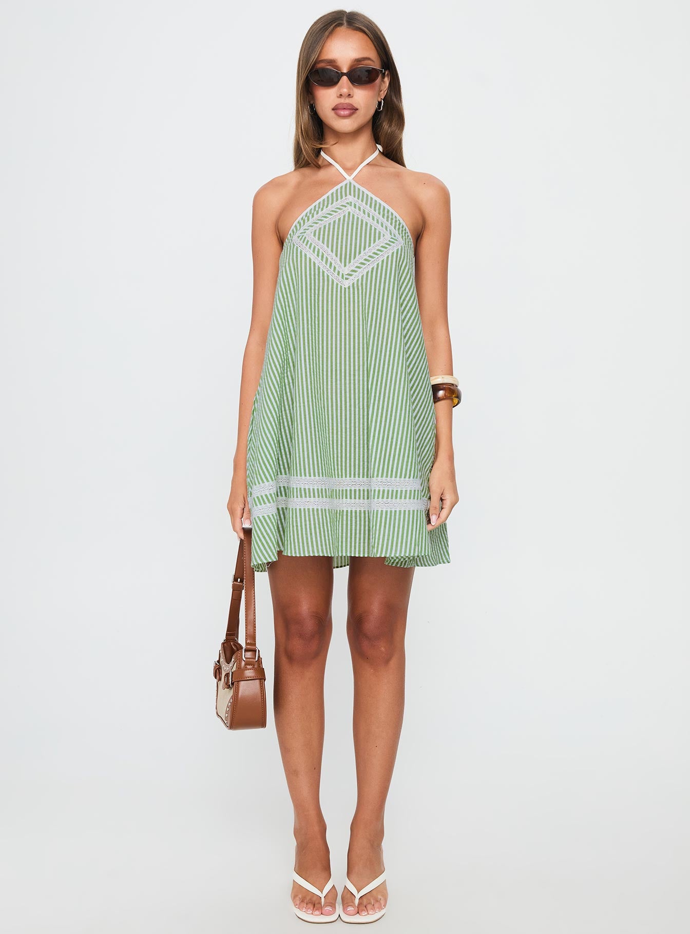 River Rose Anglais Swing Mini Dress Green Stripe - Image 7