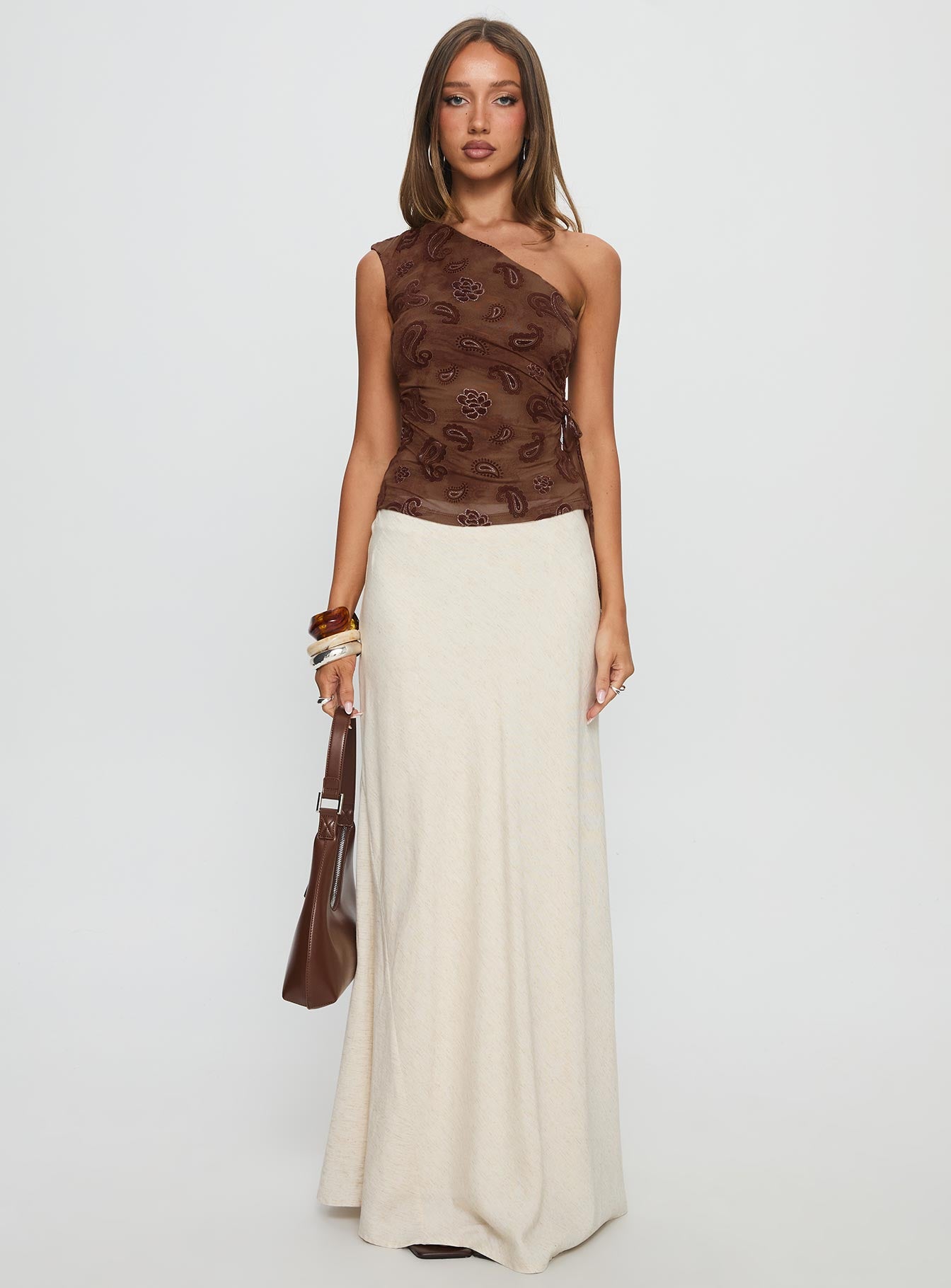 Addysin One Shoulder Top Brown Paisley - Image 7