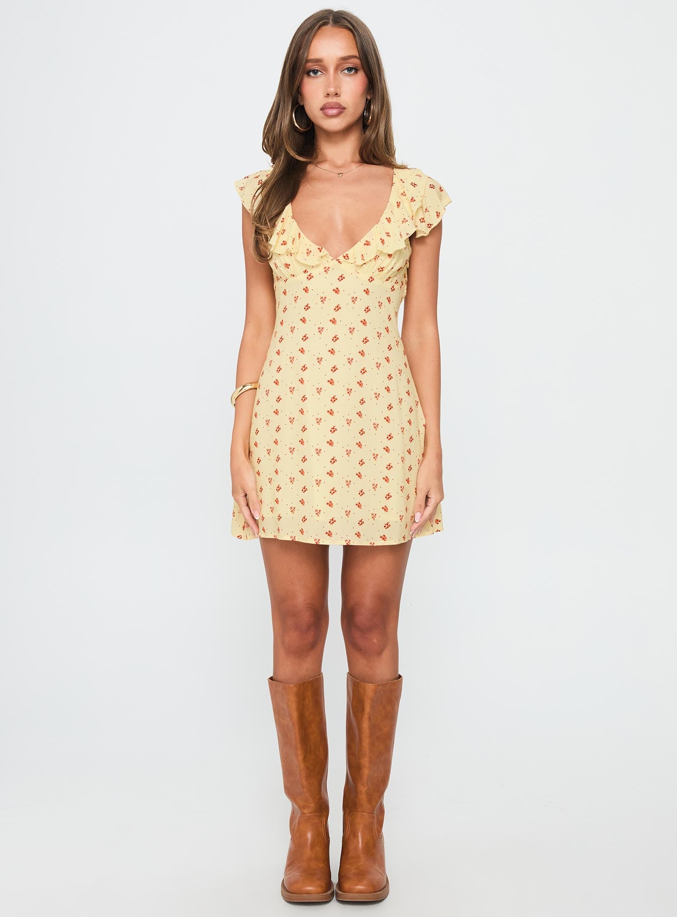 Just Me And You Frill Mini Dress Yellow Floral - Image 7