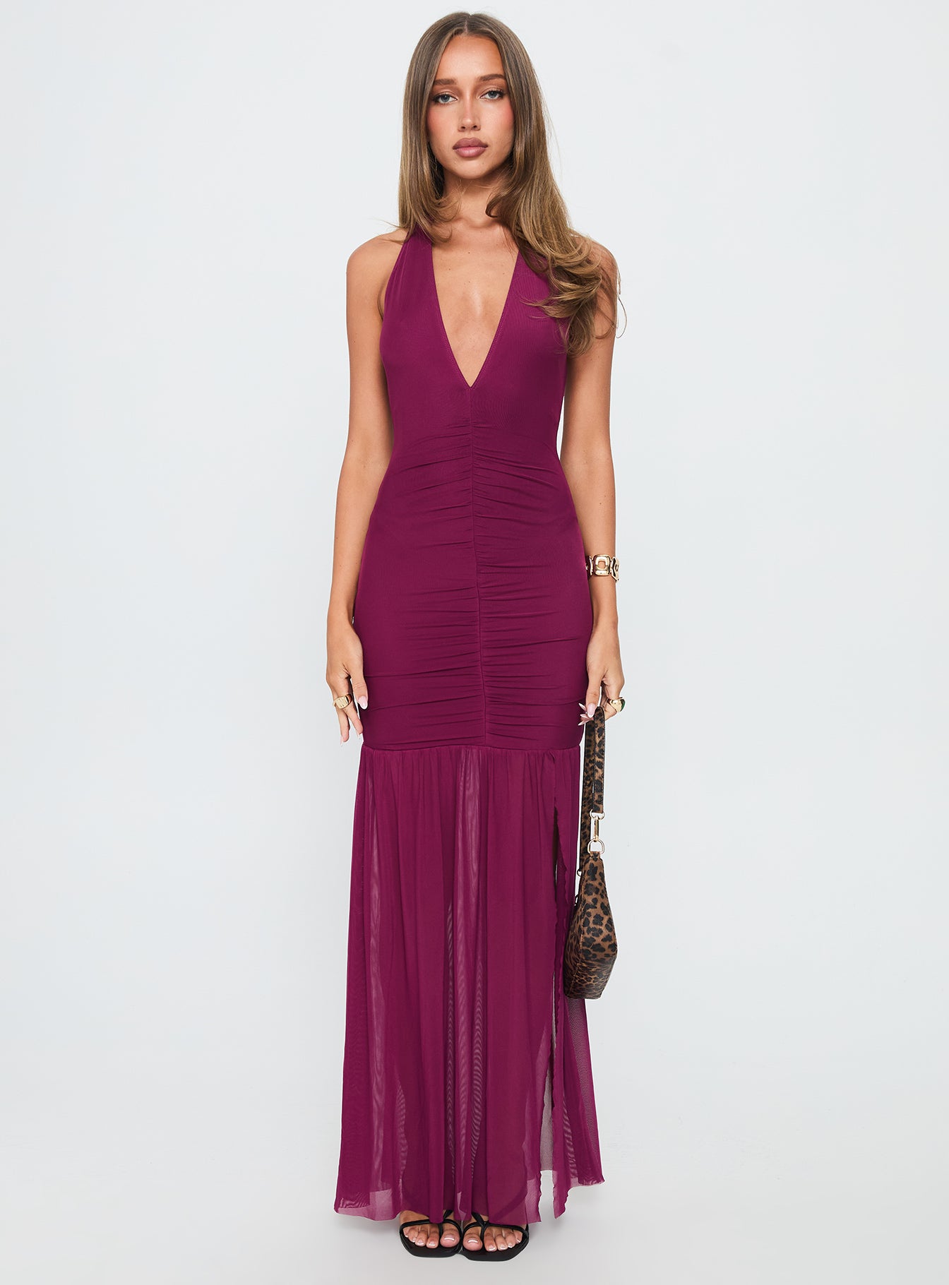 Jailyne Halter Plunge Maxi Dress Plum - Image 6
