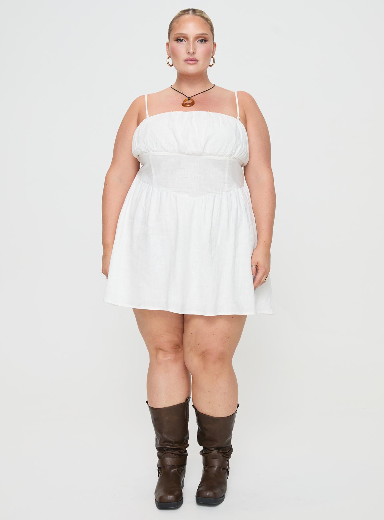 Slow Dance Linen Blend Mini Dress White Curve - Image 7