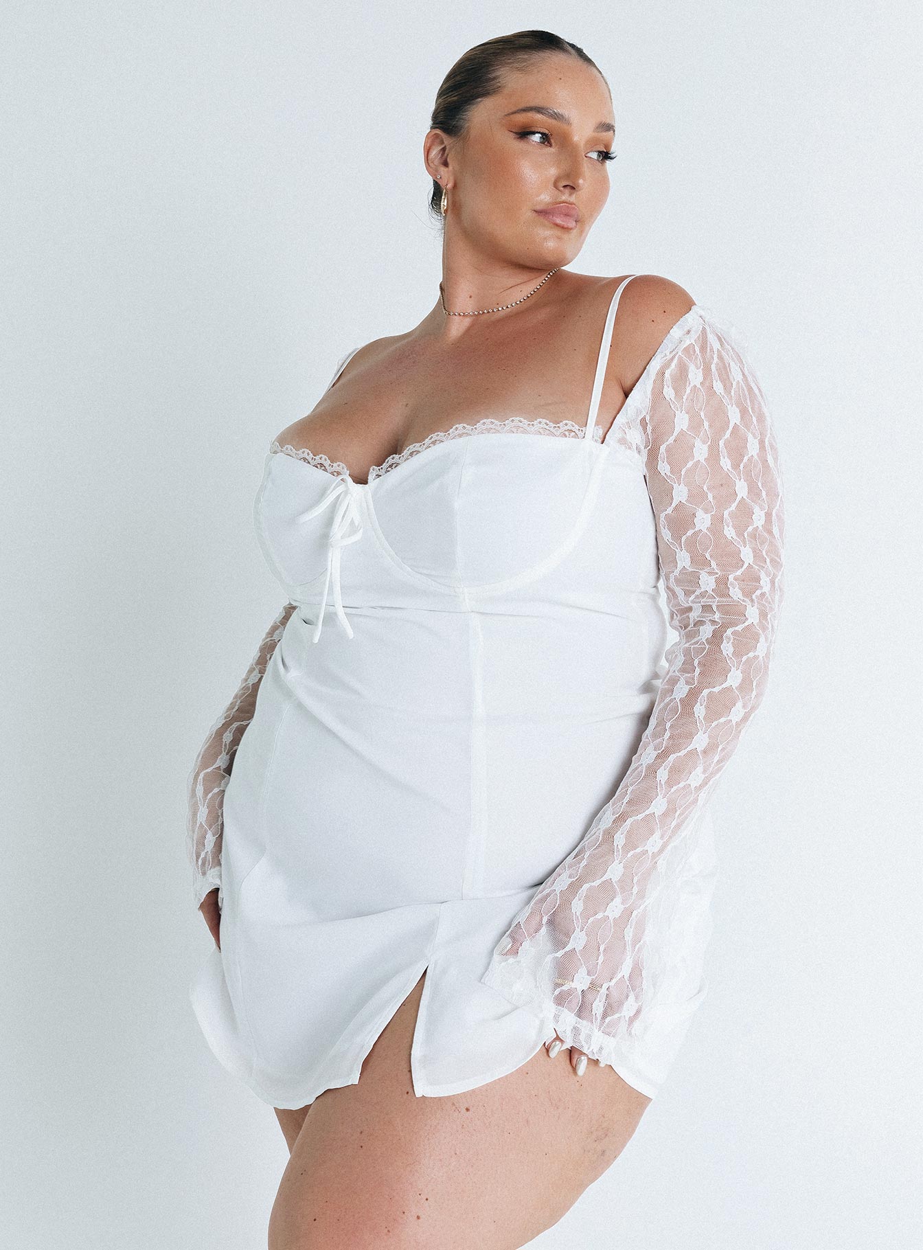 Ashwood Lace Sleeve Mini Dress White Curve - Image 11