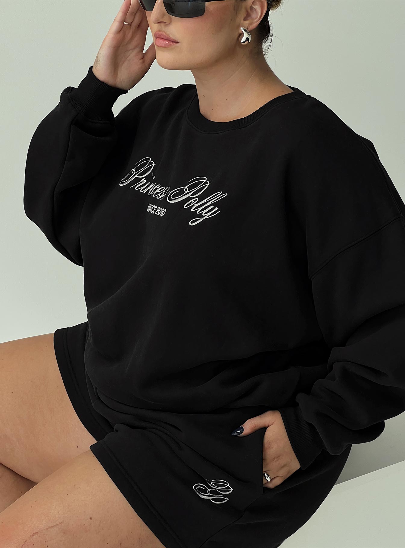 Princess Polly Track Shorts Cursive Text Black Sand Curve - Image 7