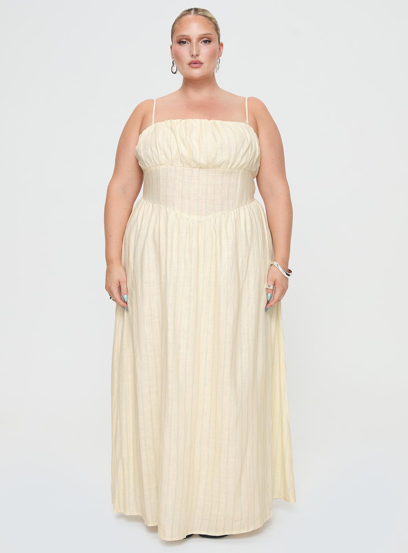 Slow Dance Linen Blend Maxi Dress Cream / Blue Curve - Image 7