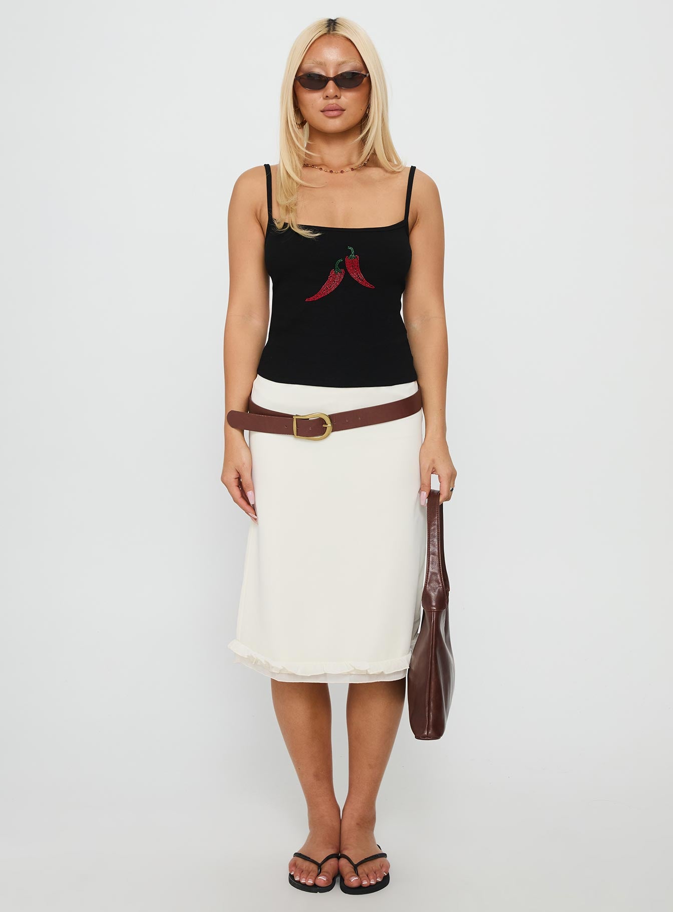 Sweetscape Bead Detail Cami Top Chilli / Black - Image 6