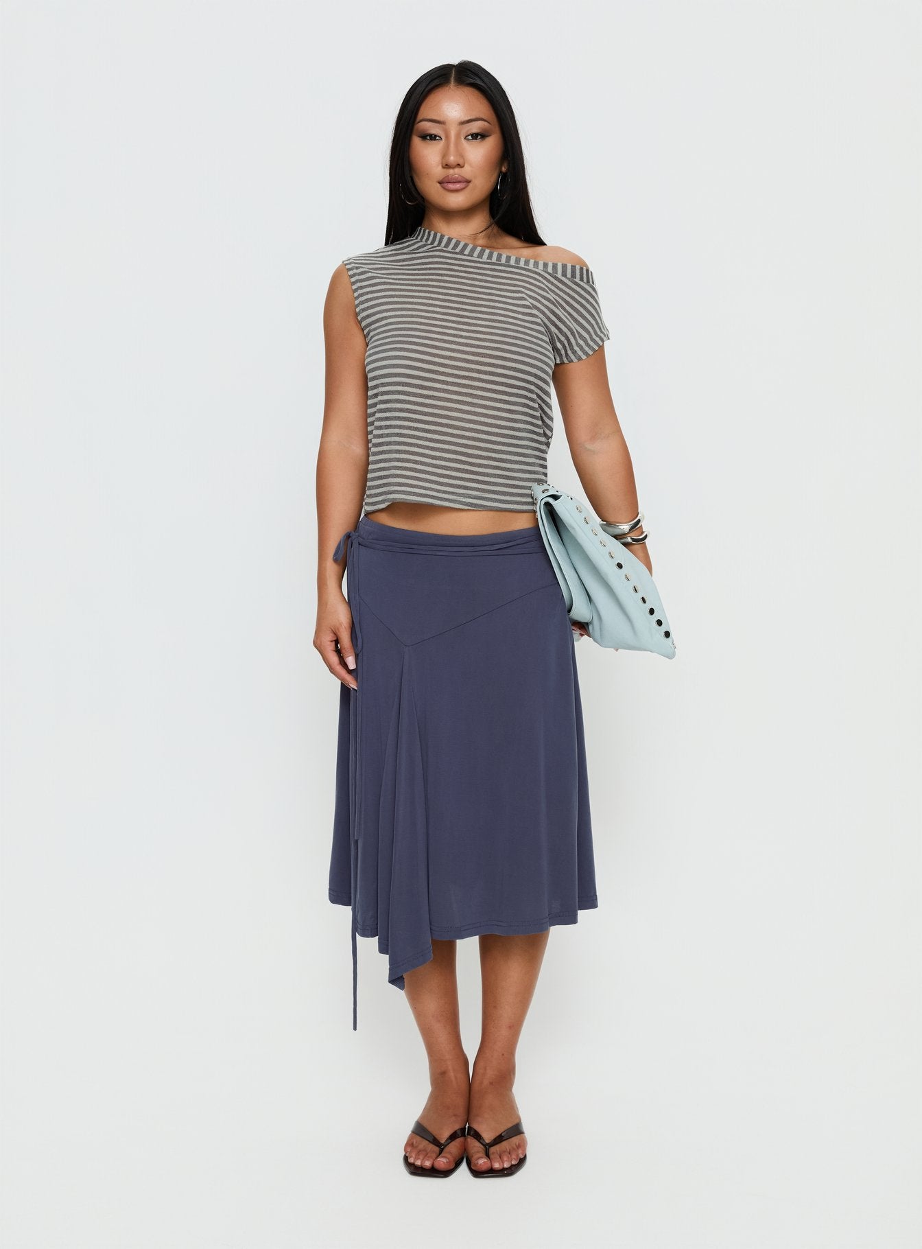 Joaney Tie Side Jersey Midi Skirt Slate - Image 7