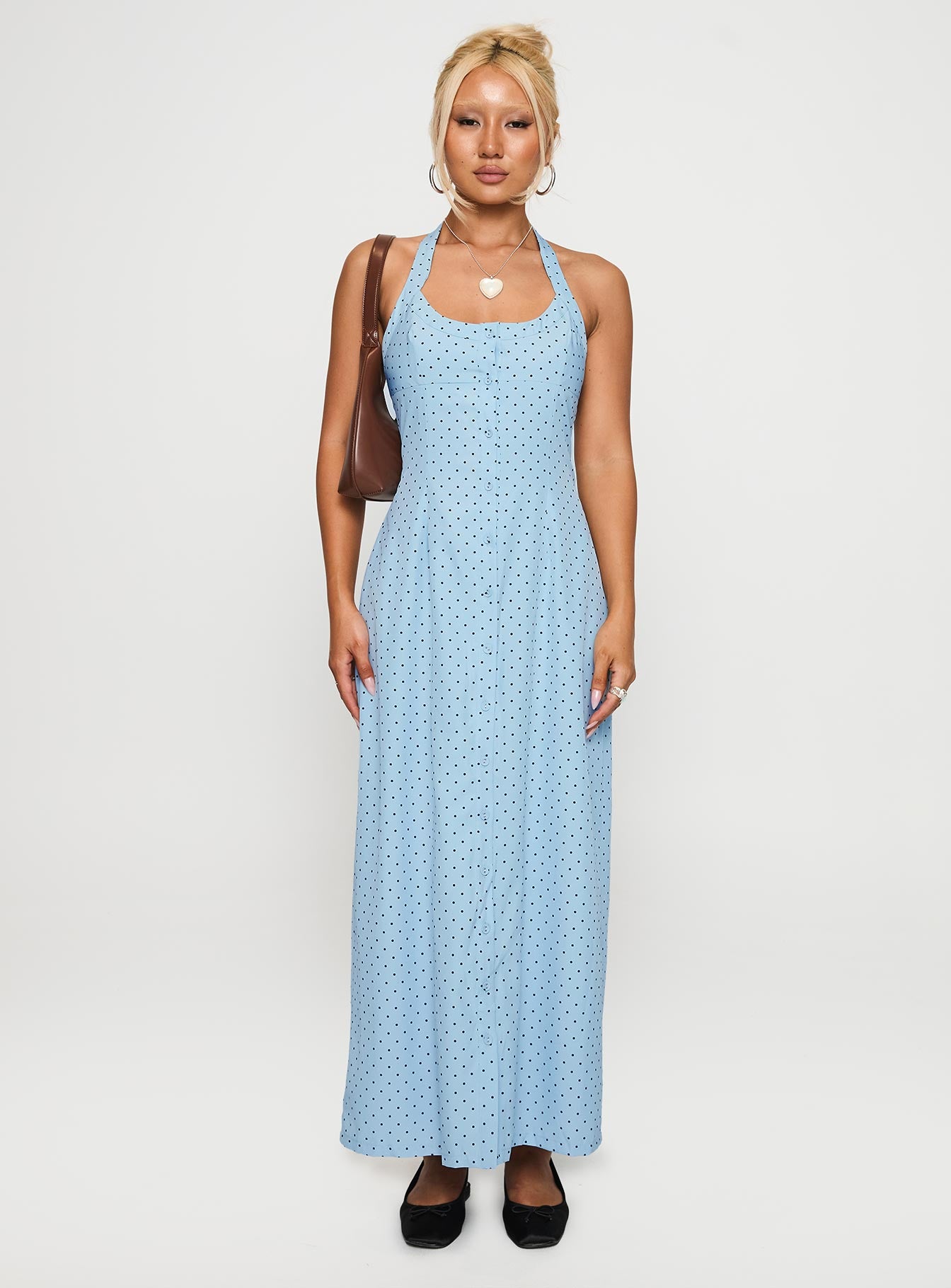 Mallorie Halter Maxi Dress Blue / Black Polka - Image 7
