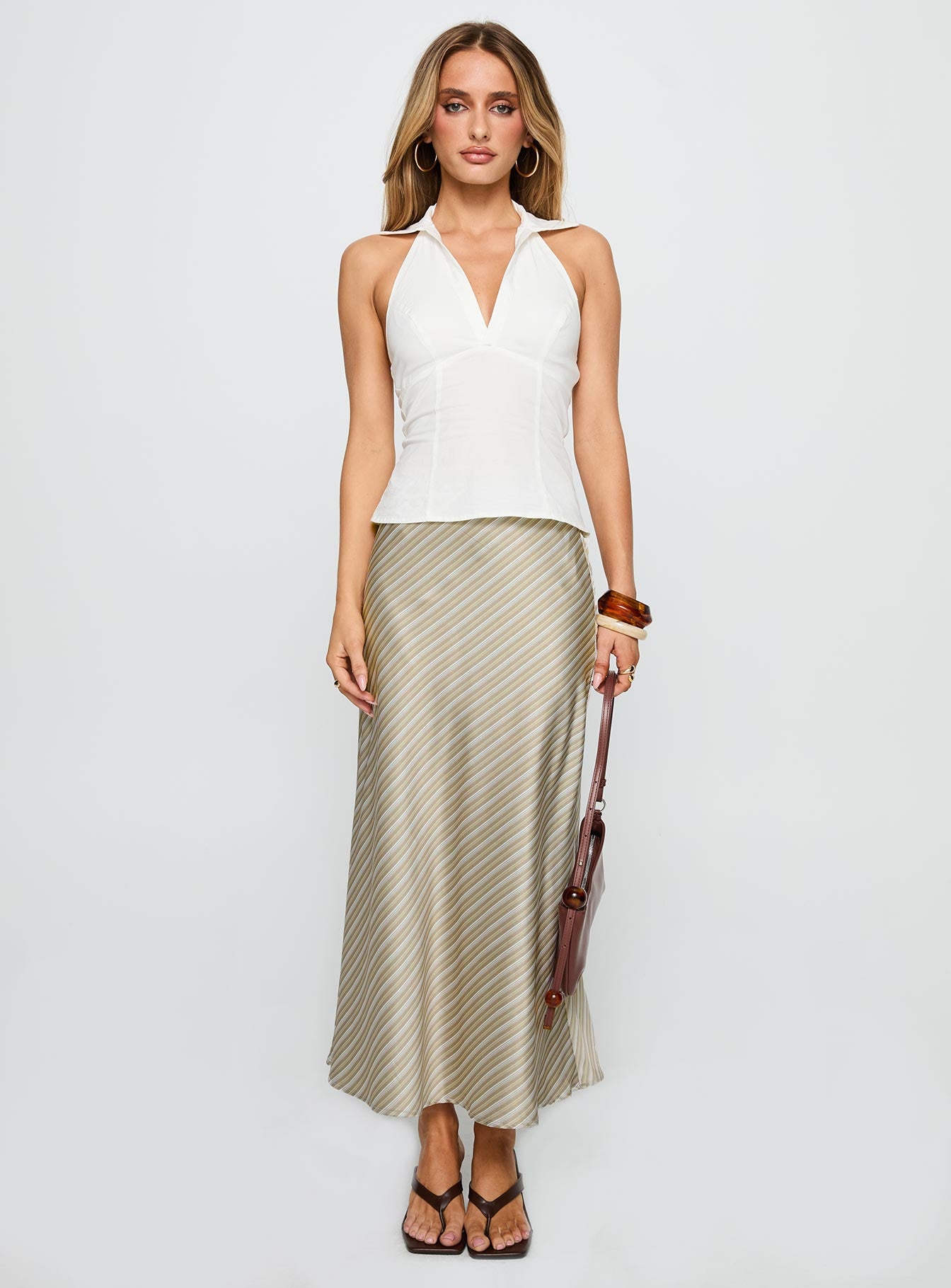 Mixed Signals Midi Skirt Brown Stripe - Image 7