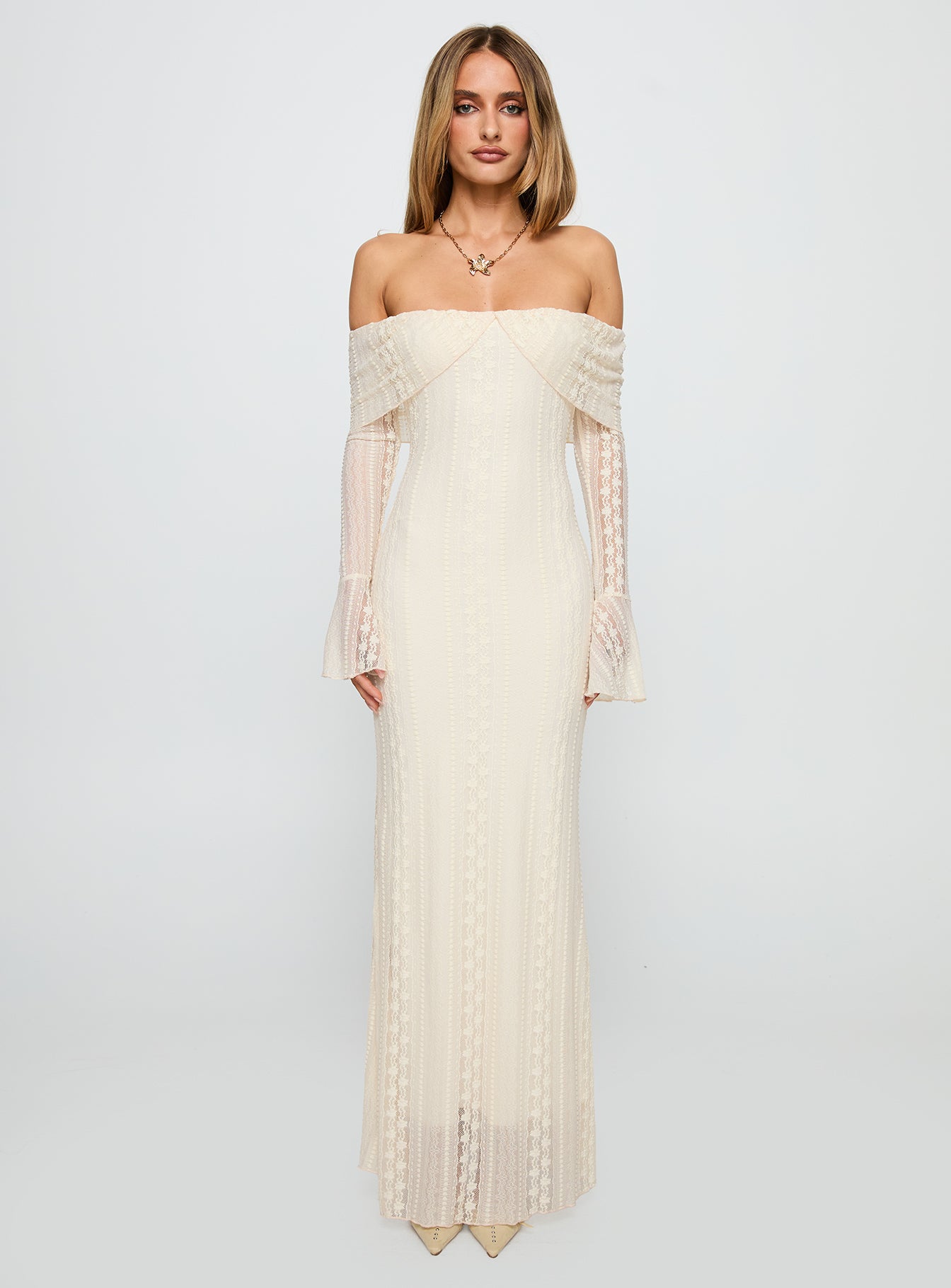Perdita Long Sleeve Lace Maxi Dress Cream - Image 7