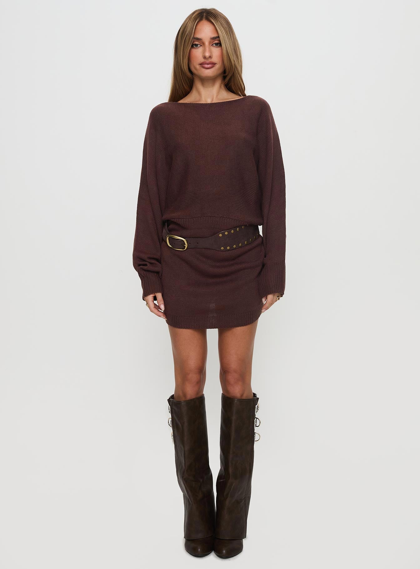 Bellamie Long Sleeve Mini Dress Chocolate - Image 7
