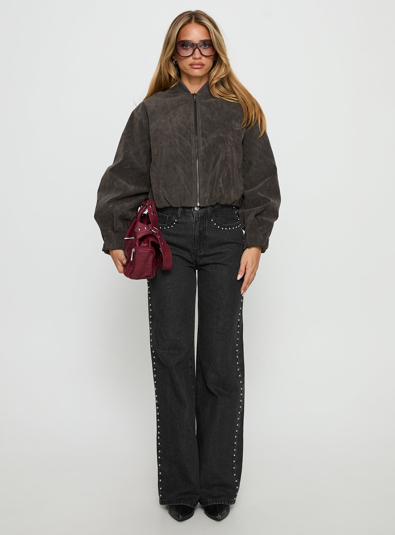 Mastery Faux Suede Bomber Jacket Charcoal - Image 7