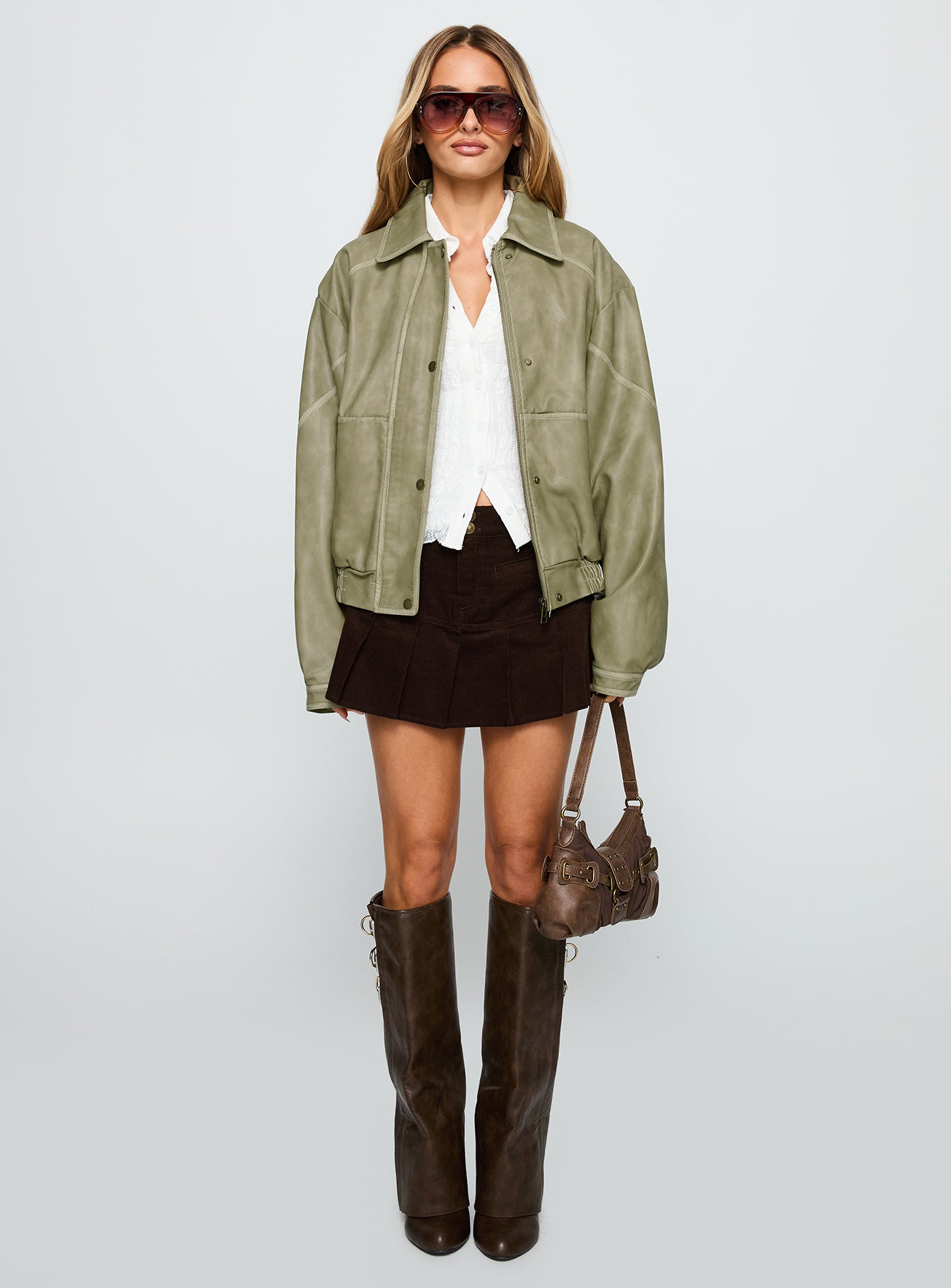 Jaxton Faux Leather Jacket Taupe - Image 7