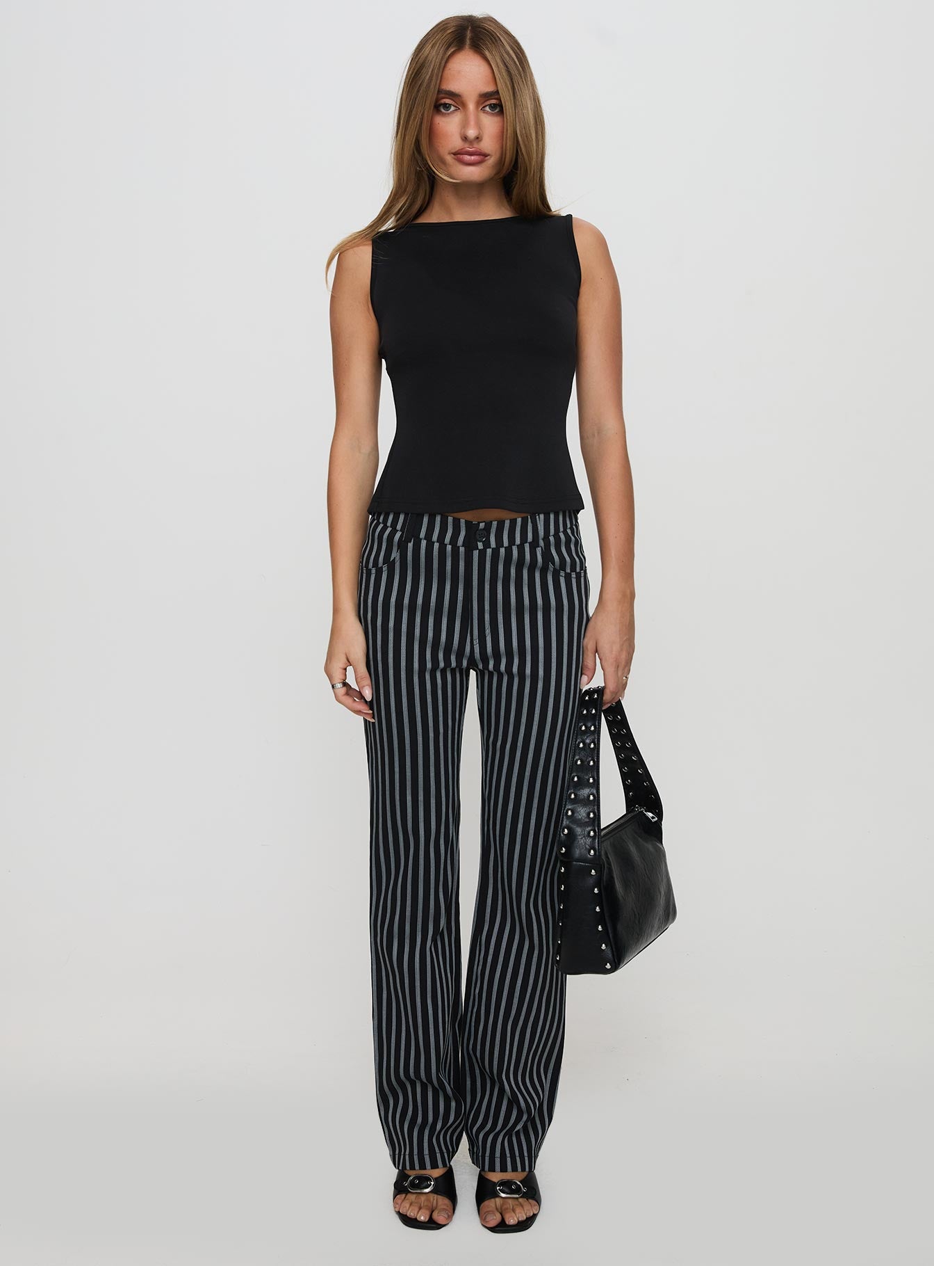 Allude Low Waist Pinstripe Pant Black - Image 7