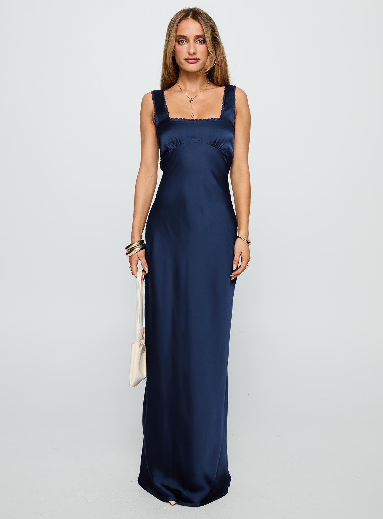 Dasha Satin Maxi Dress Navy - Image 6