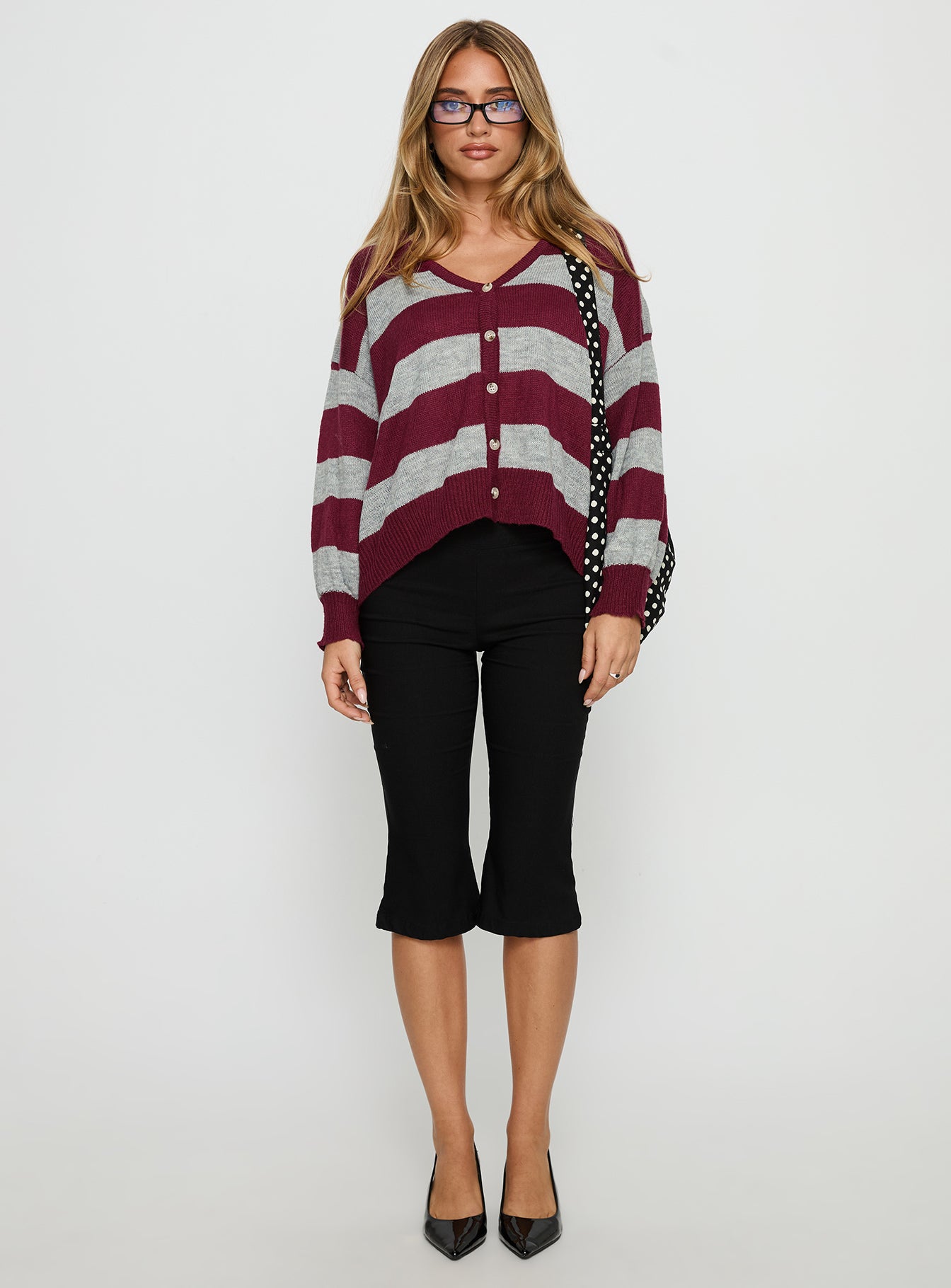 Devvon V Neck Knit Cardigan Red Stripe - Image 6