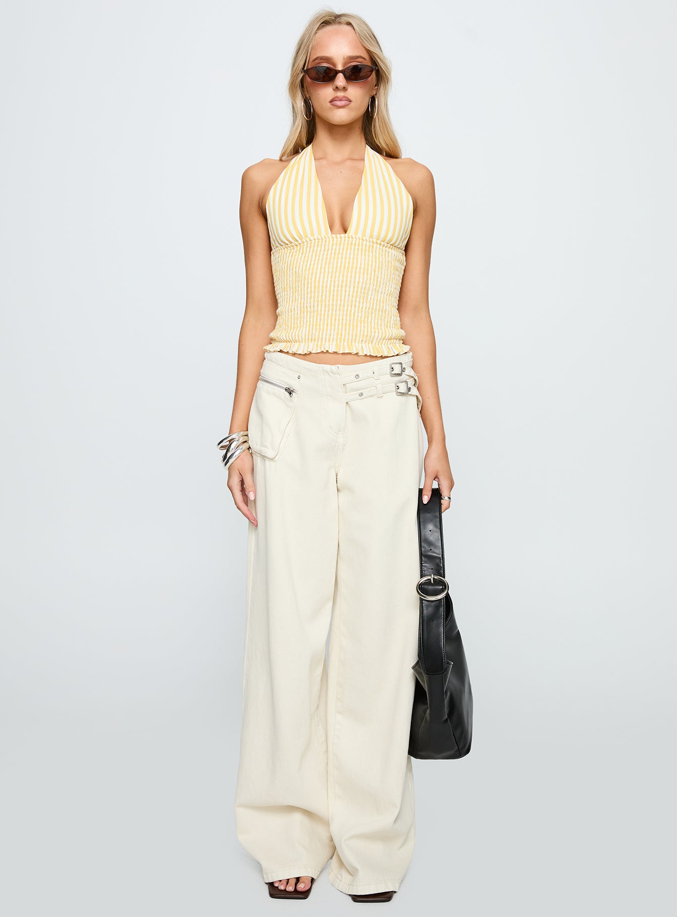 Averin Shirred Halter Top Lemon Stripe - Image 7