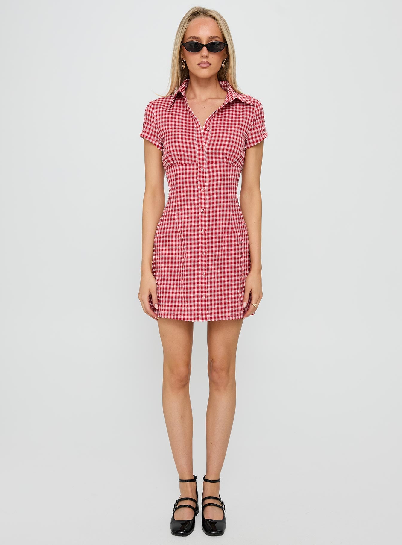Motley Mini Dress Red Check - Image 7