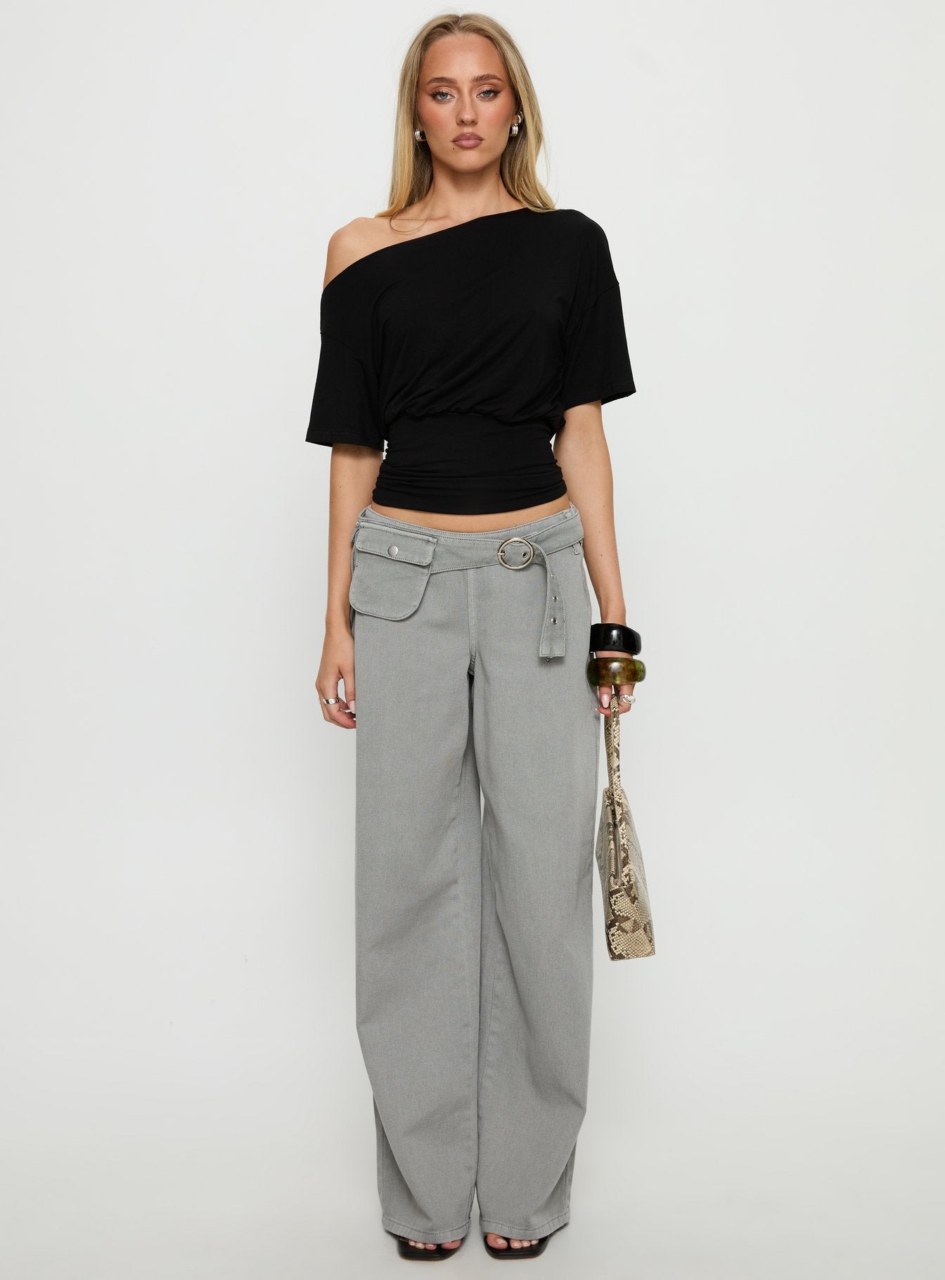 Ashlinn Off Shoulder Drapey Top Black - Image 7