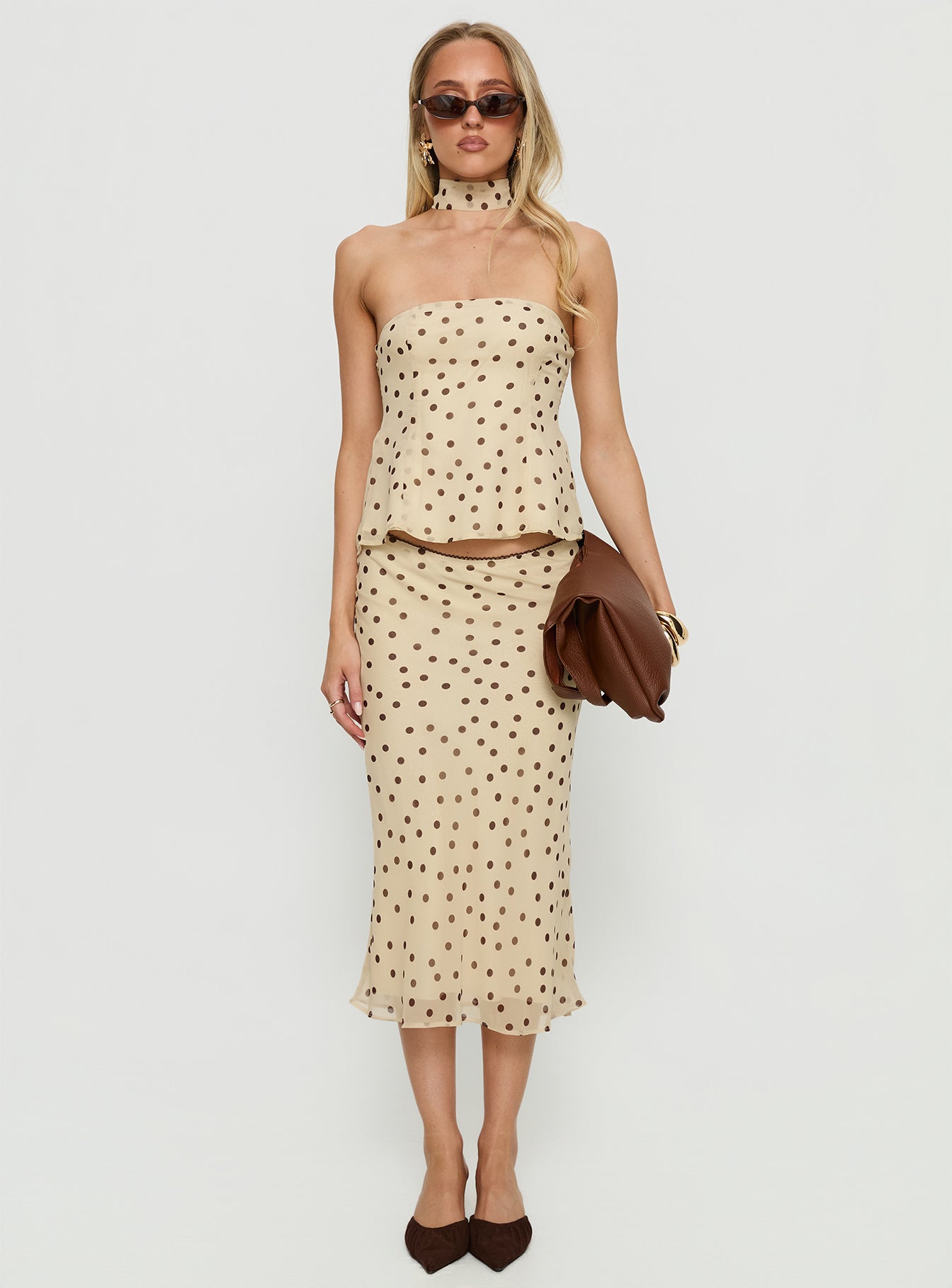 Sydni Midi Bias Cut Skirt Yellow / Chocolate Polka - Image 7