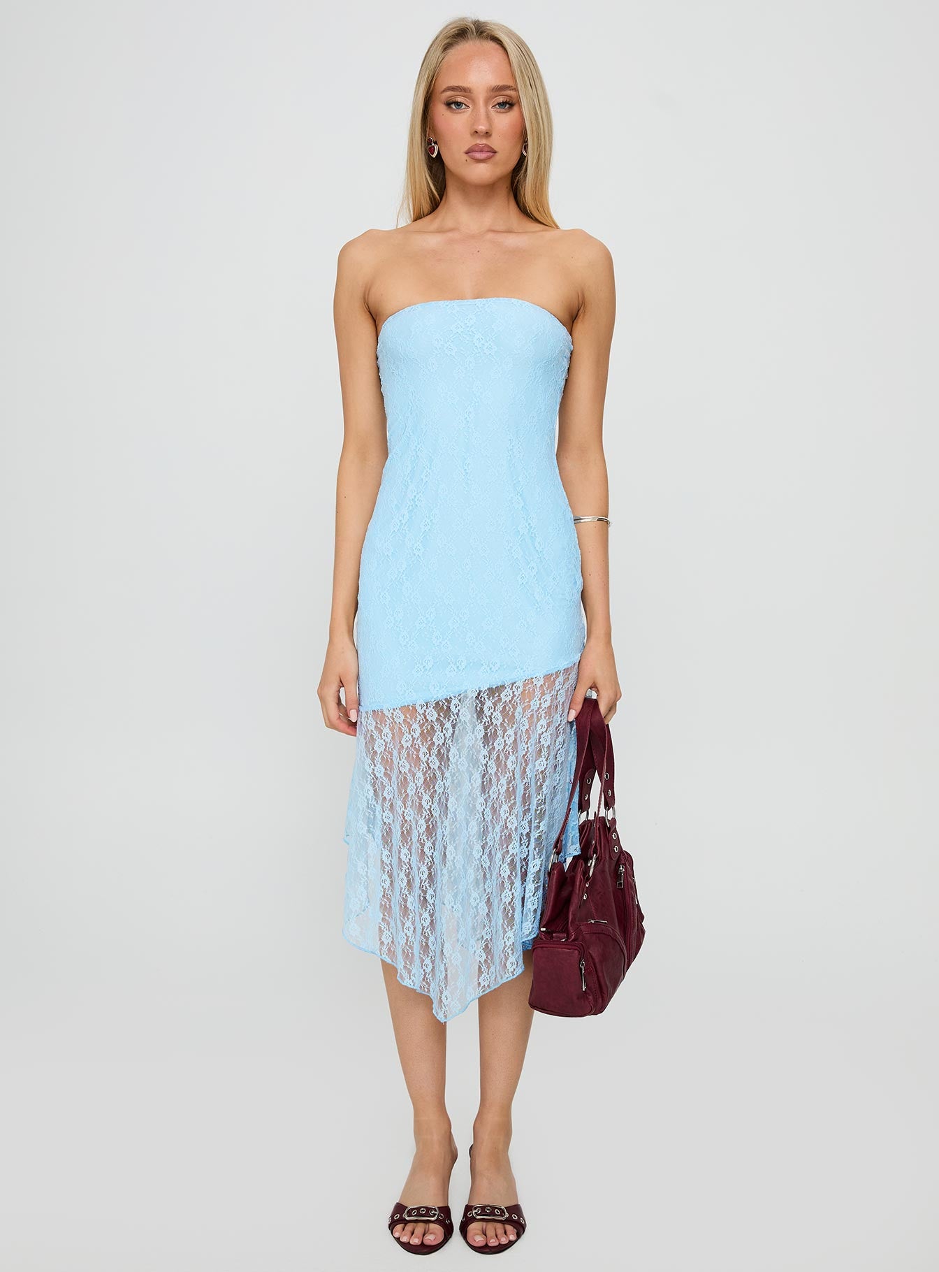 Nonchalant Strapless Lace Midi Dress Blue - Image 7