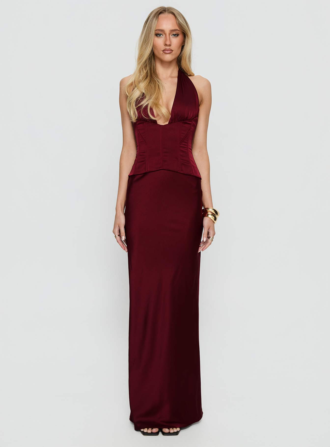 In A Trance Halter Corset Maxi Dress Red - Image 7