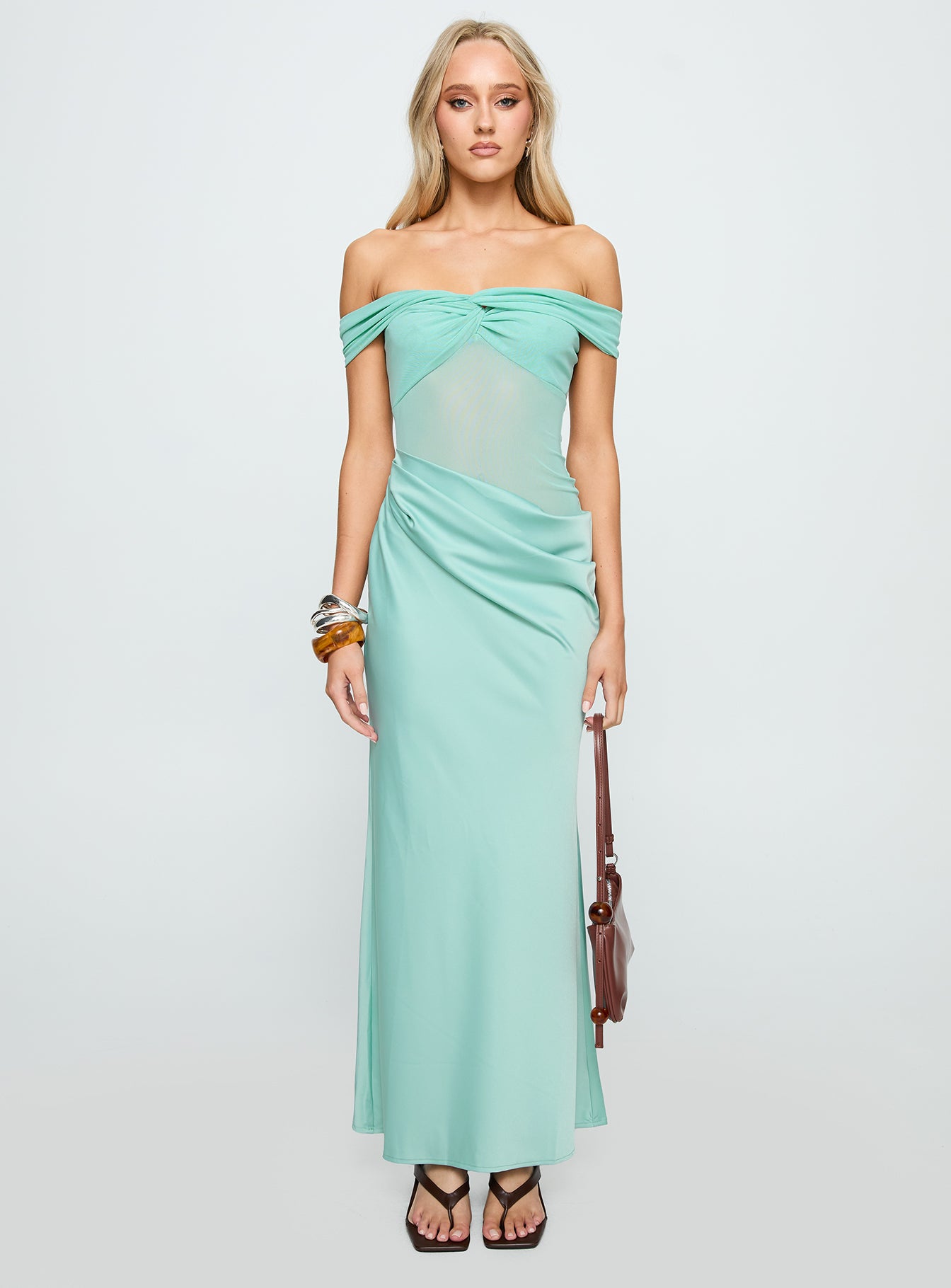 Only Exception Off The Shoulder Maxi Dress Aqua - Image 6