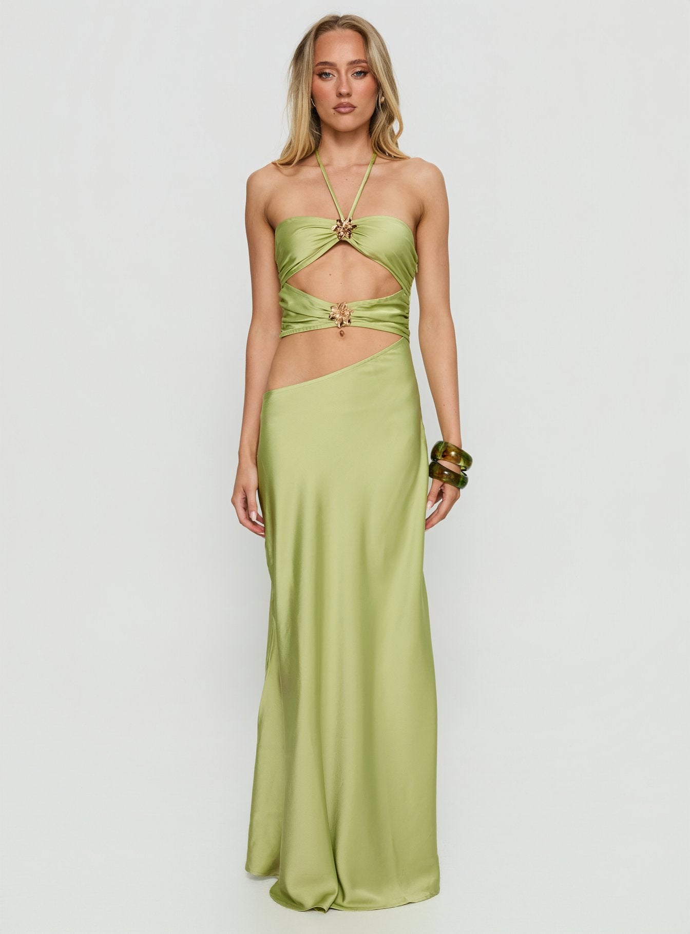Morissa Halter Cut Out Maxi Dress Green - Image 7