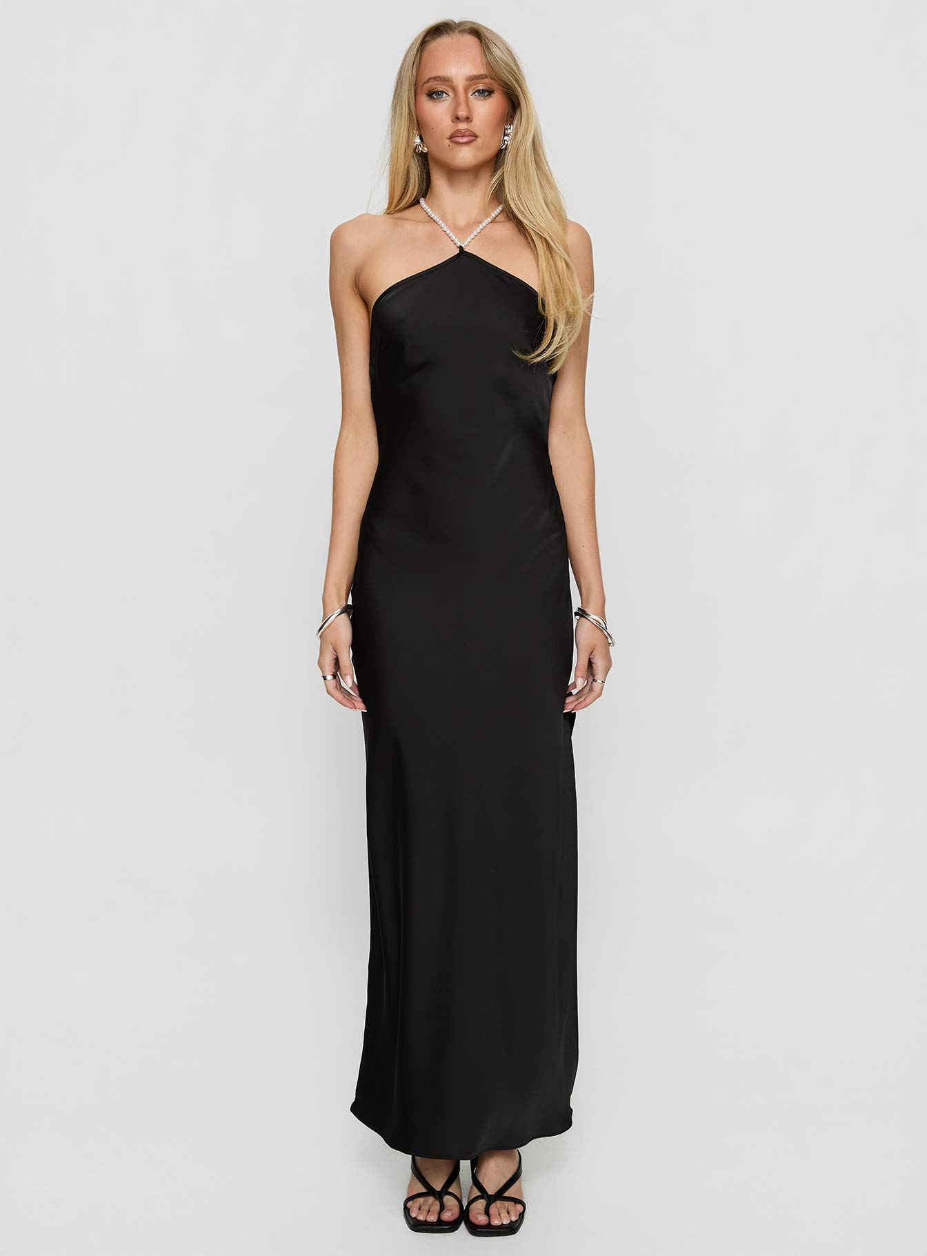 Beverie Pearl Halter Maxi Dress Black - Image 7