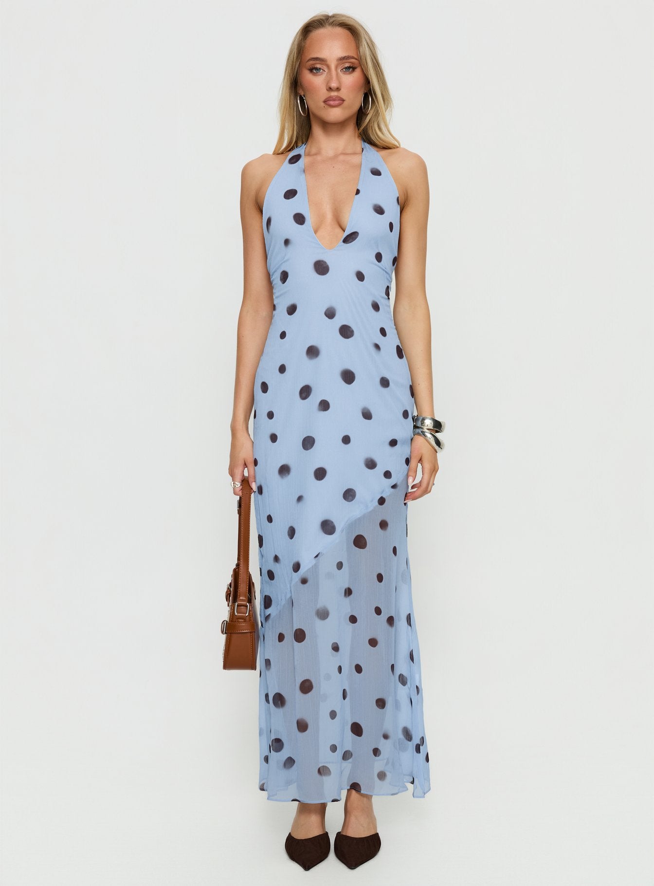 Oralee Halter Sheer Maxi Dress Blue / Polka Dot - Image 7