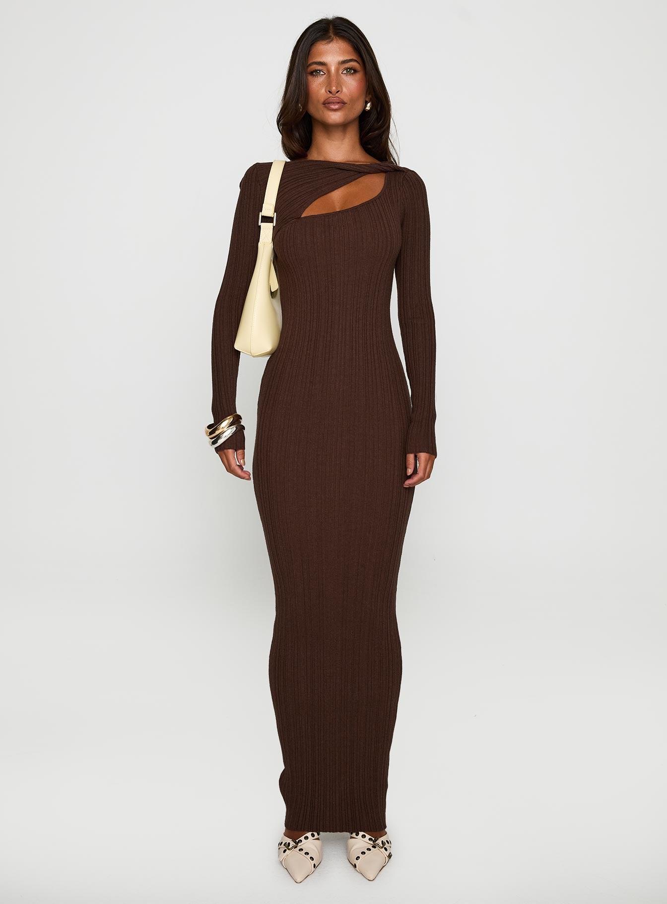 Gyselle Long Sleeve Maxi Dress Brown - Image 6