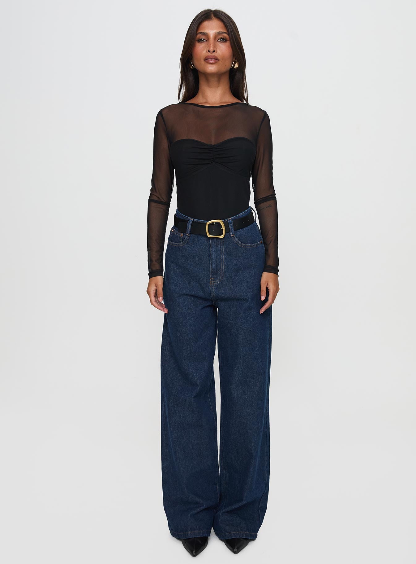 Nicolo High Rise Straight Leg Jeans Mid Raw Denim - Image 6