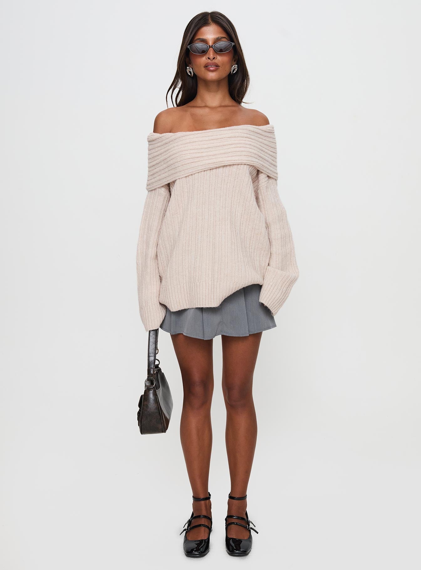 Mirrelle Off Shoulder Knit Sweater Beige - Image 7