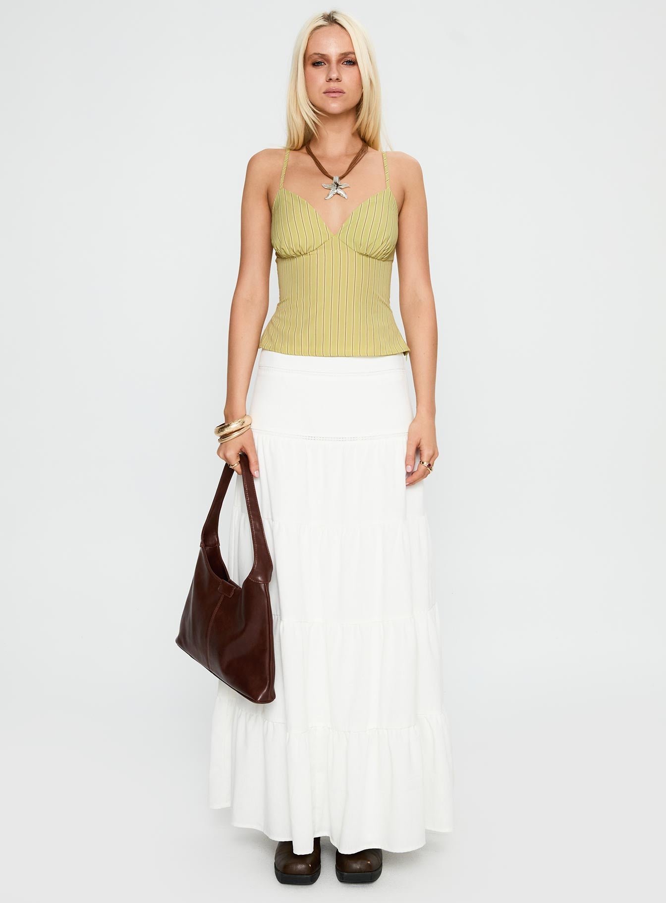 Snowy River Tiered Maxi Skirt White - Image 7