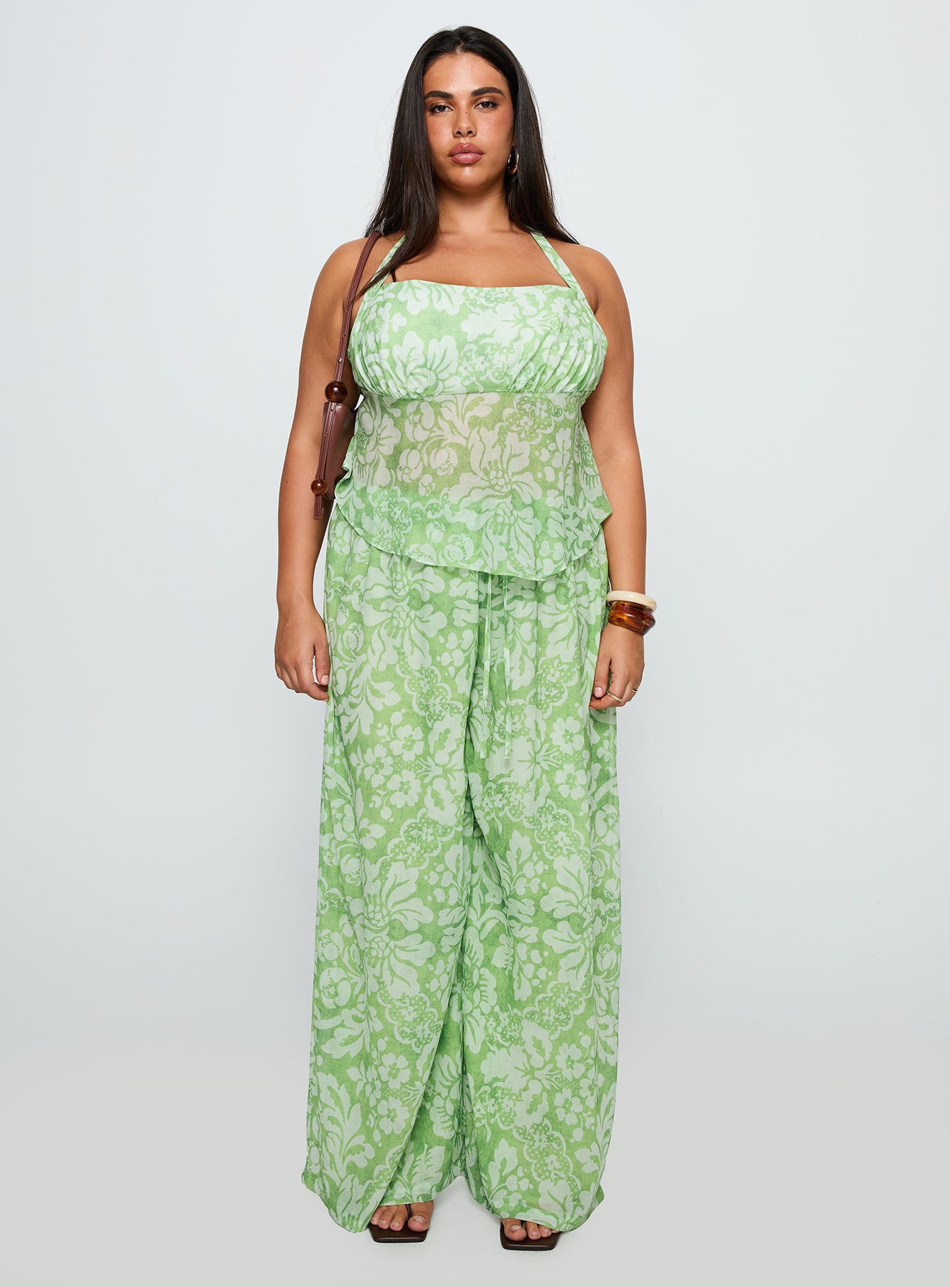 Finesse Halter Top Green Floral Curve - Image 7