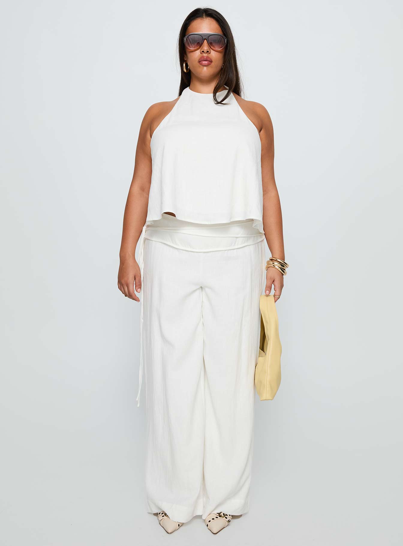 Aquaria Halter Linen Blend Top White Curve - Image 7