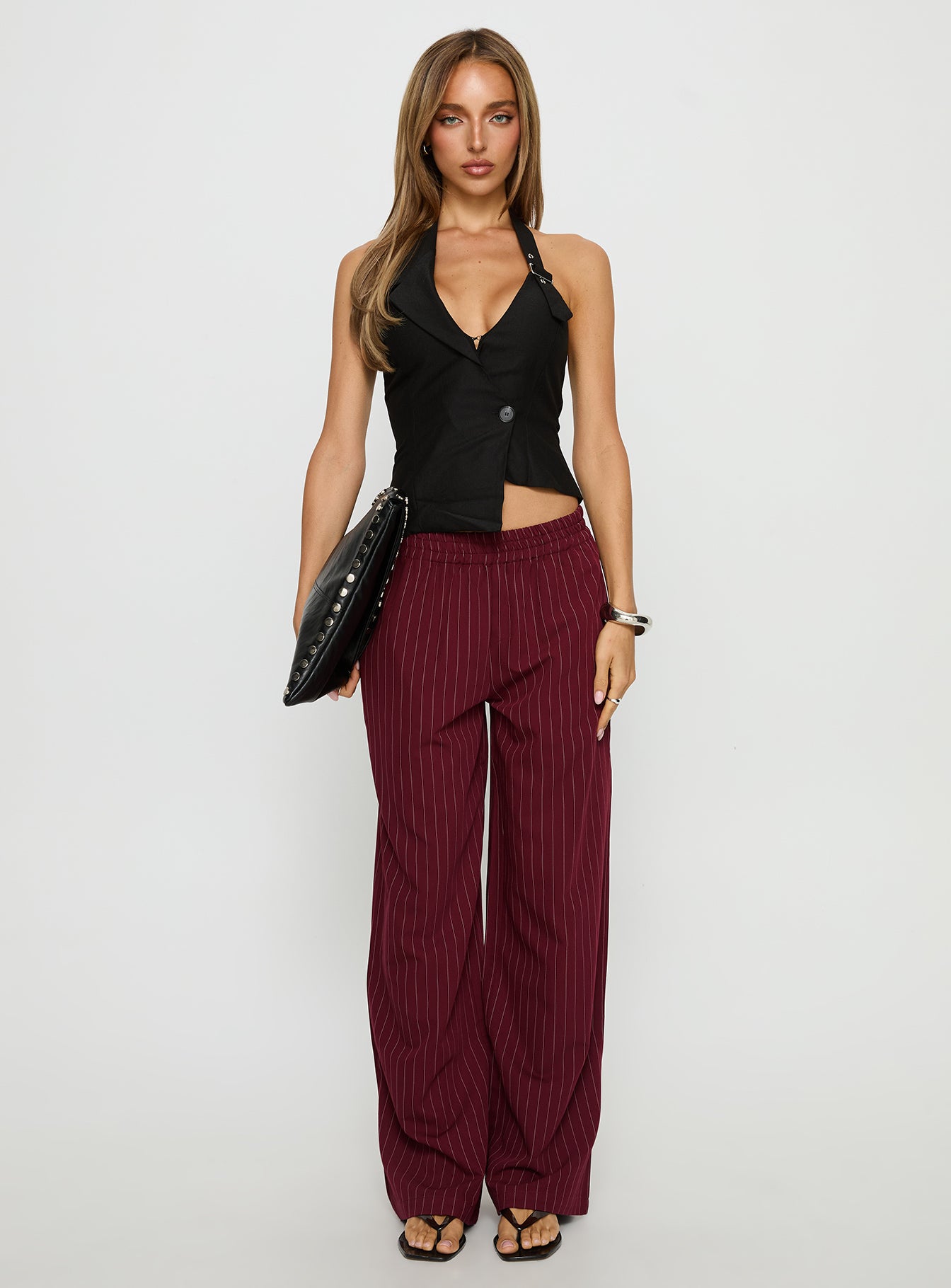 Jaysa Baggy Wide Leg Pant Burgundy Pinstripe - Image 6