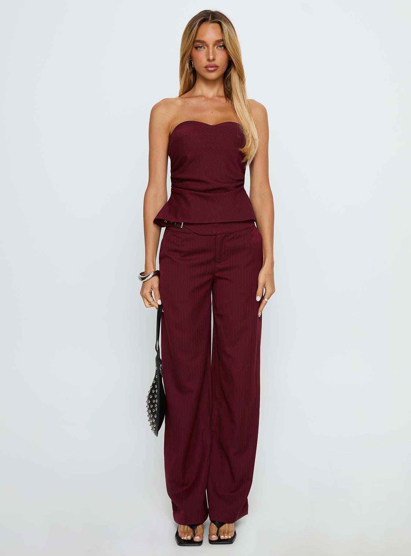 Jinny Relaxed Buckle Tailored Pants Berry Pinstripe - Image 7